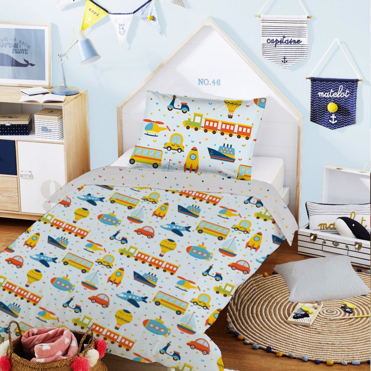 طقم لحاف بتصميم وسائل نقل قطعتين من موديش - 140x240 سم-hbxhomeware-hbxkidsandyouth-image-1