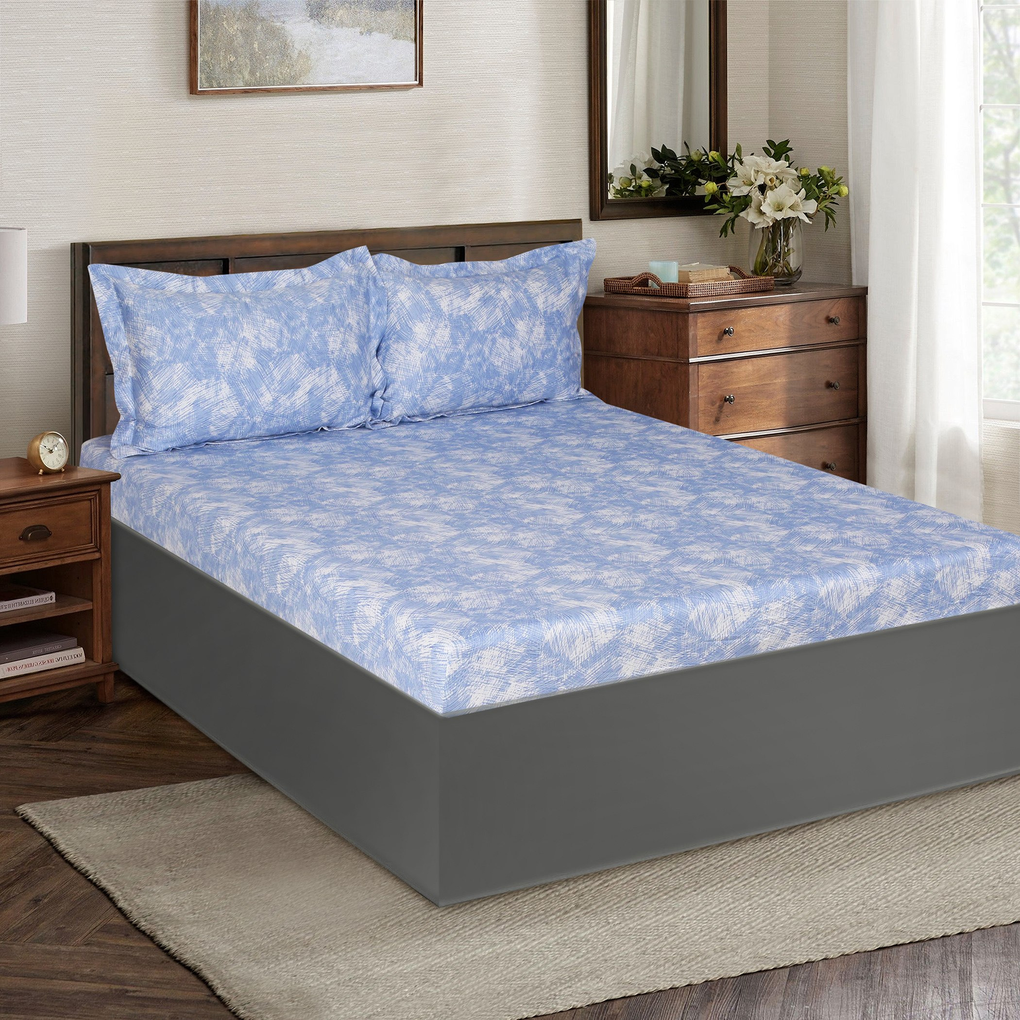 شرشف مطّاطي مزدوج قطني بطبعات من ناتشرال ليفينج كريستي - 120x200+25 سم-hbxhomeware-hbxbedroom-image-1