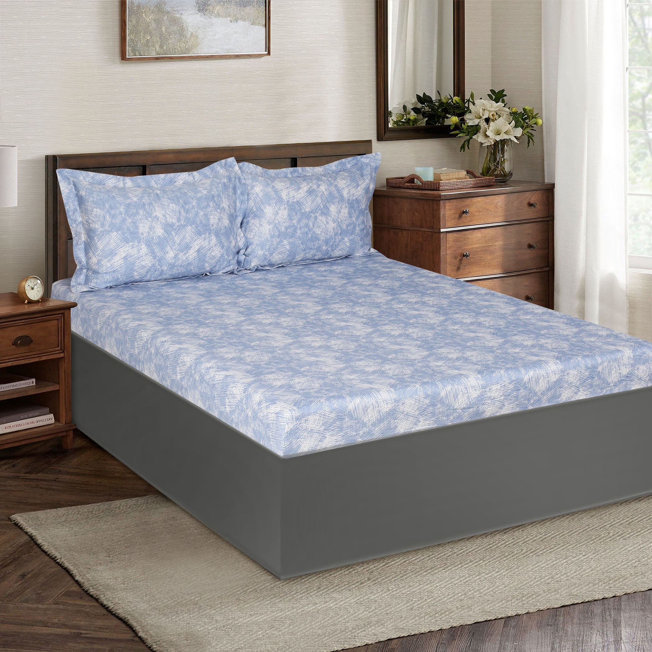 شرشف مطّاطي قطني كوين بطبعات من ناتشرال ليفينج كريستي - 150x200 سم-hbxhomeware-hbxbedroom-image-1