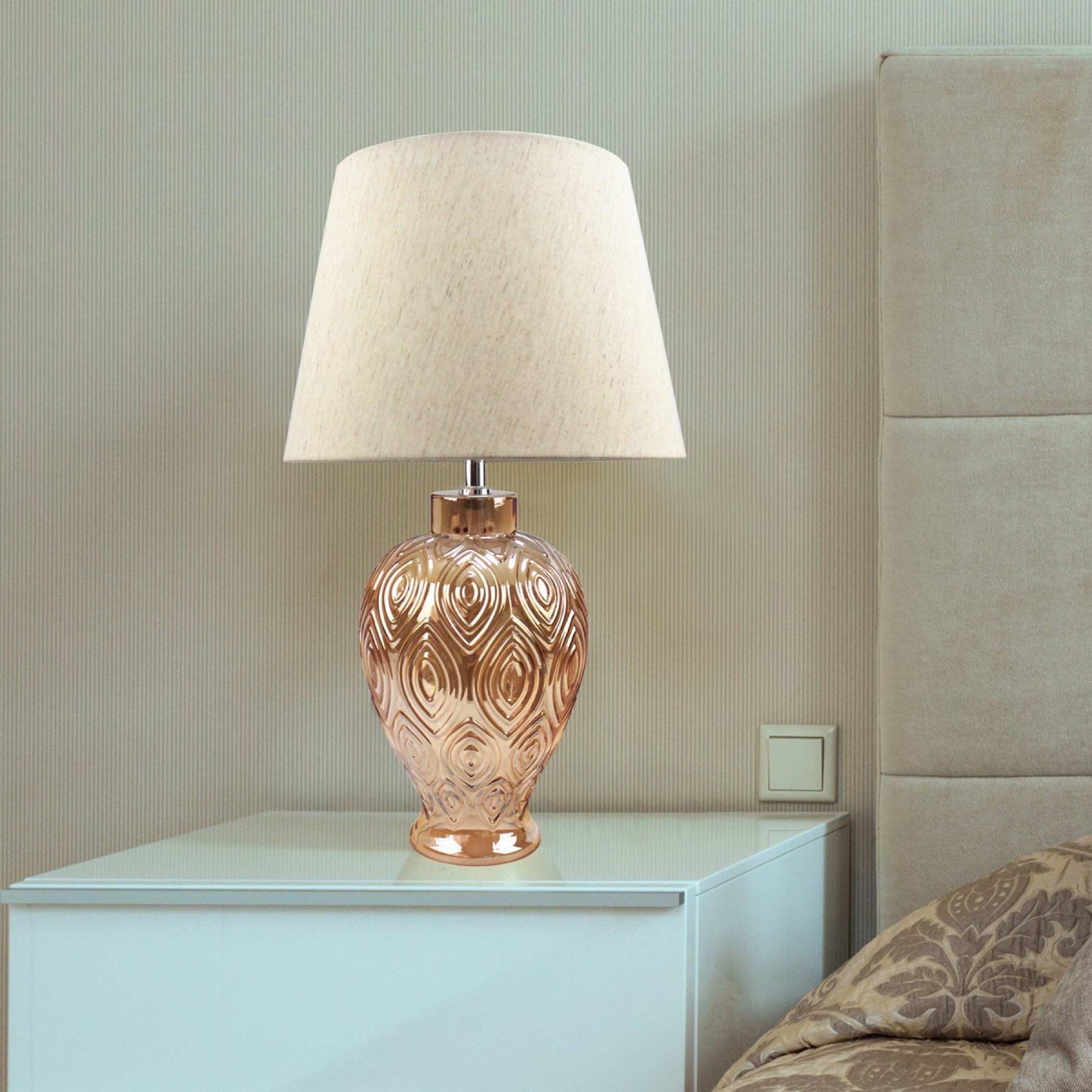 مصباح طاولة زجاجي مزخرف من كوين بقاعدة أوراق نباتية - 28x48 سم-hbxlivingroom-lighting-tablelamps-image-1