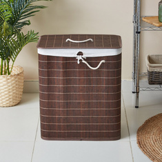 Knock Down 2-Compartment Rectangular Bamboo Laundry Basket - 105 L