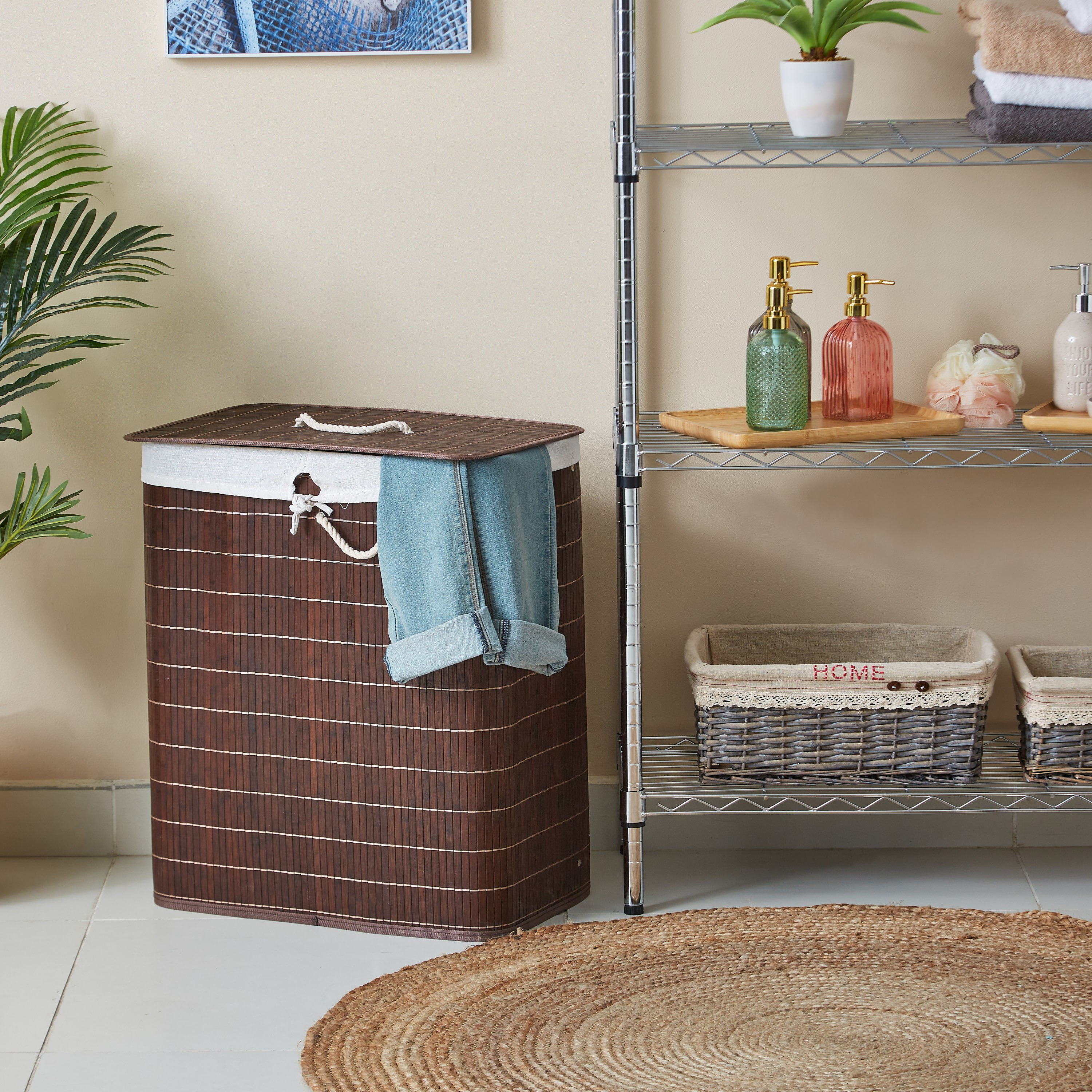 سلة غسيل خيزران مستطيلة بقسمين من نوك داون - 105 لتر-hbxbathroom-bathroomstorage-laundryhampers-image-4