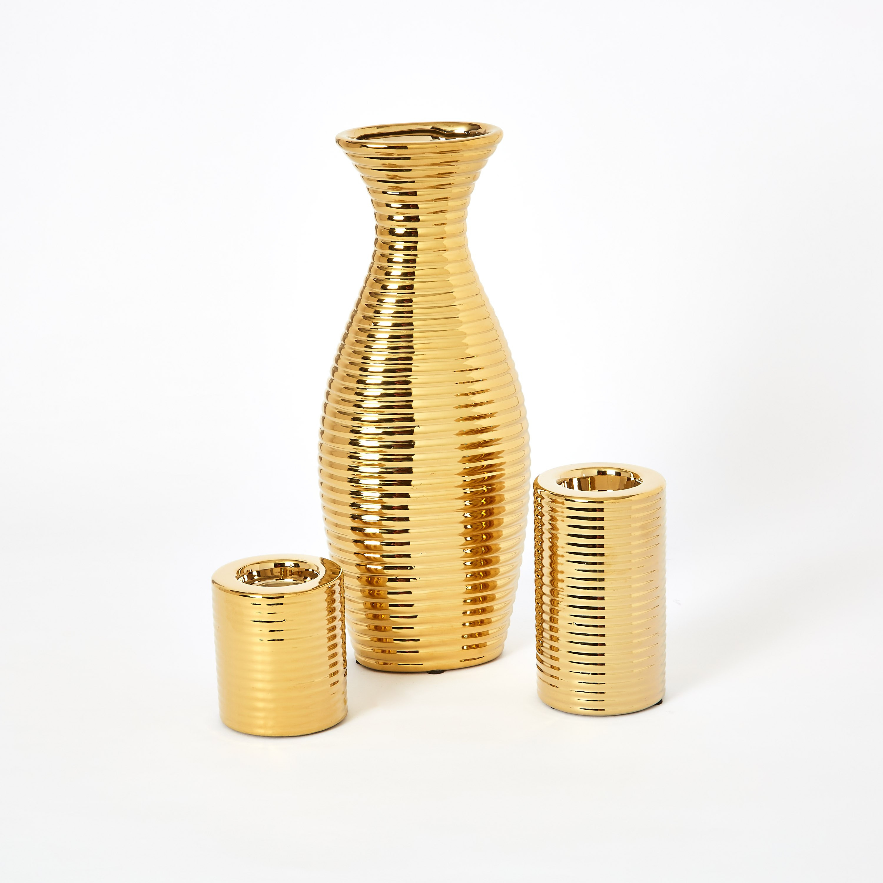 طقم مزهرية سيراميك مضلعة مع حامل شموع 3 قطع من إيلا-hbxbedroom-decorandaccessories-vases-image-5