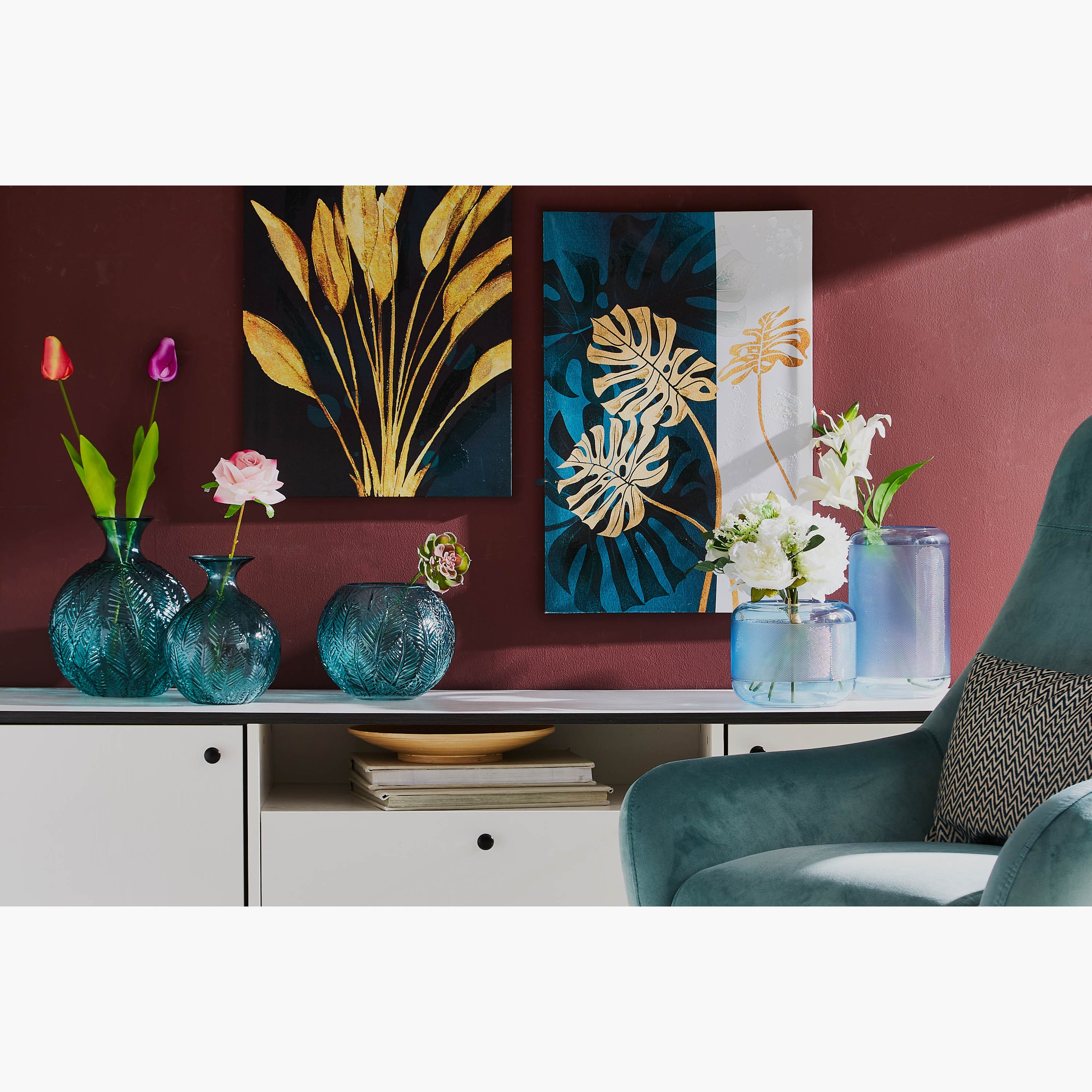 مزهرية كبيرة ماتاكا زجاجية بأوراق شجر بارزة الملمس من ريو - 22x26 سم-hbxbedroom-decorandaccessories-vases-image-3