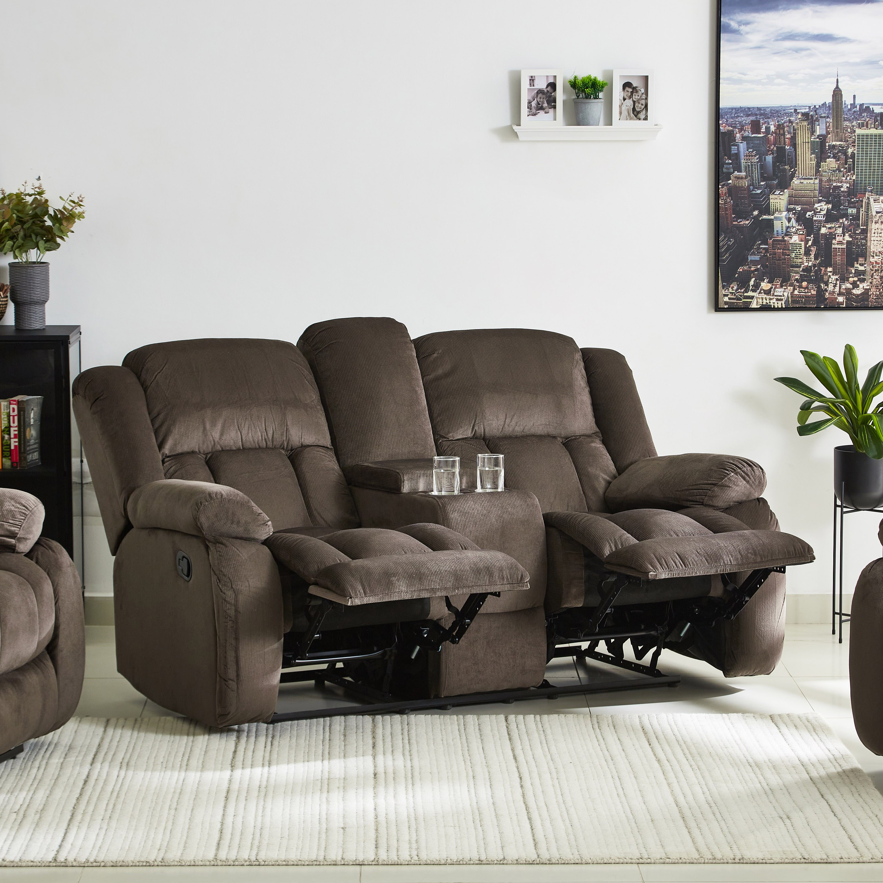 2 seater recliner sofa with console