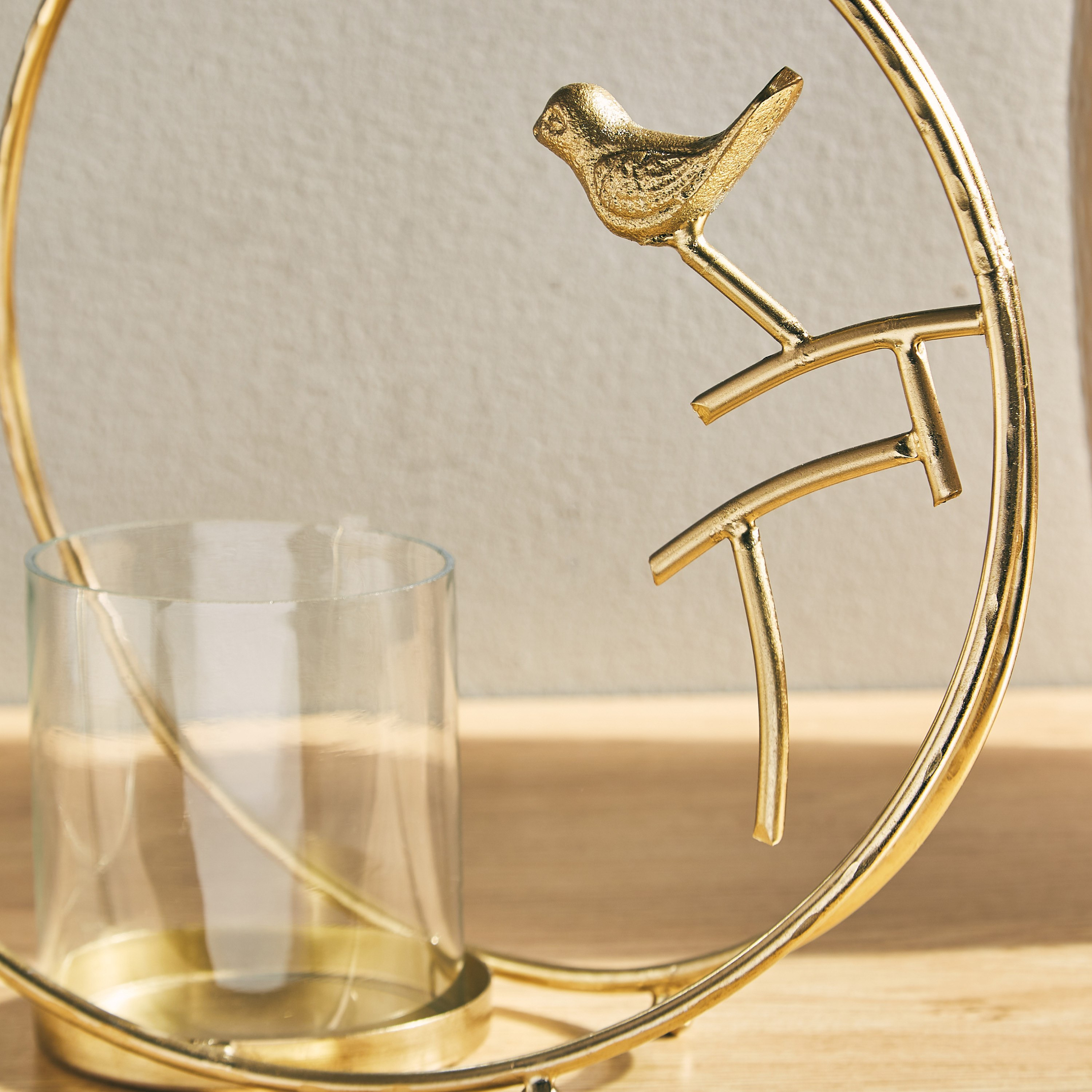 حامل شموع معدني كبير بتصميم طائر داخل حلقة من تريفيا - 25x11x25 سم-hbxlivingroom-decorandaccessories-candleholders-image-3