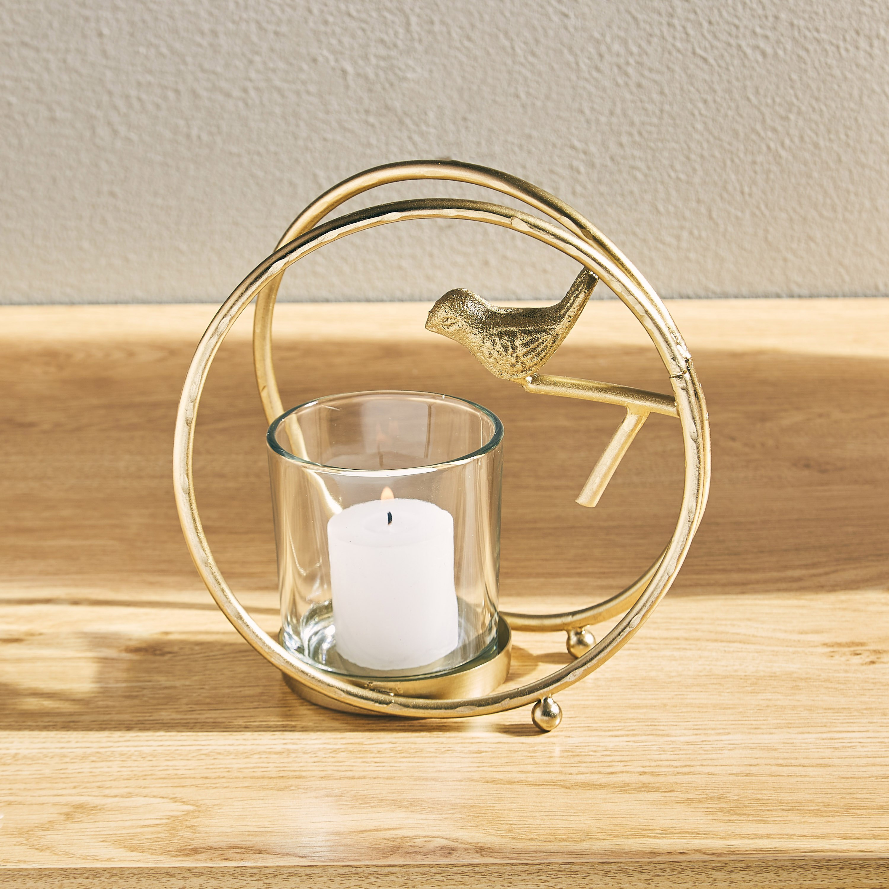 حامل شموع معدني  بتصميم طائر داخل حلقة من تريفيا - 15.5x8.5x15.5 سم-hbxlivingroom-decorandaccessories-candleholders-image-1