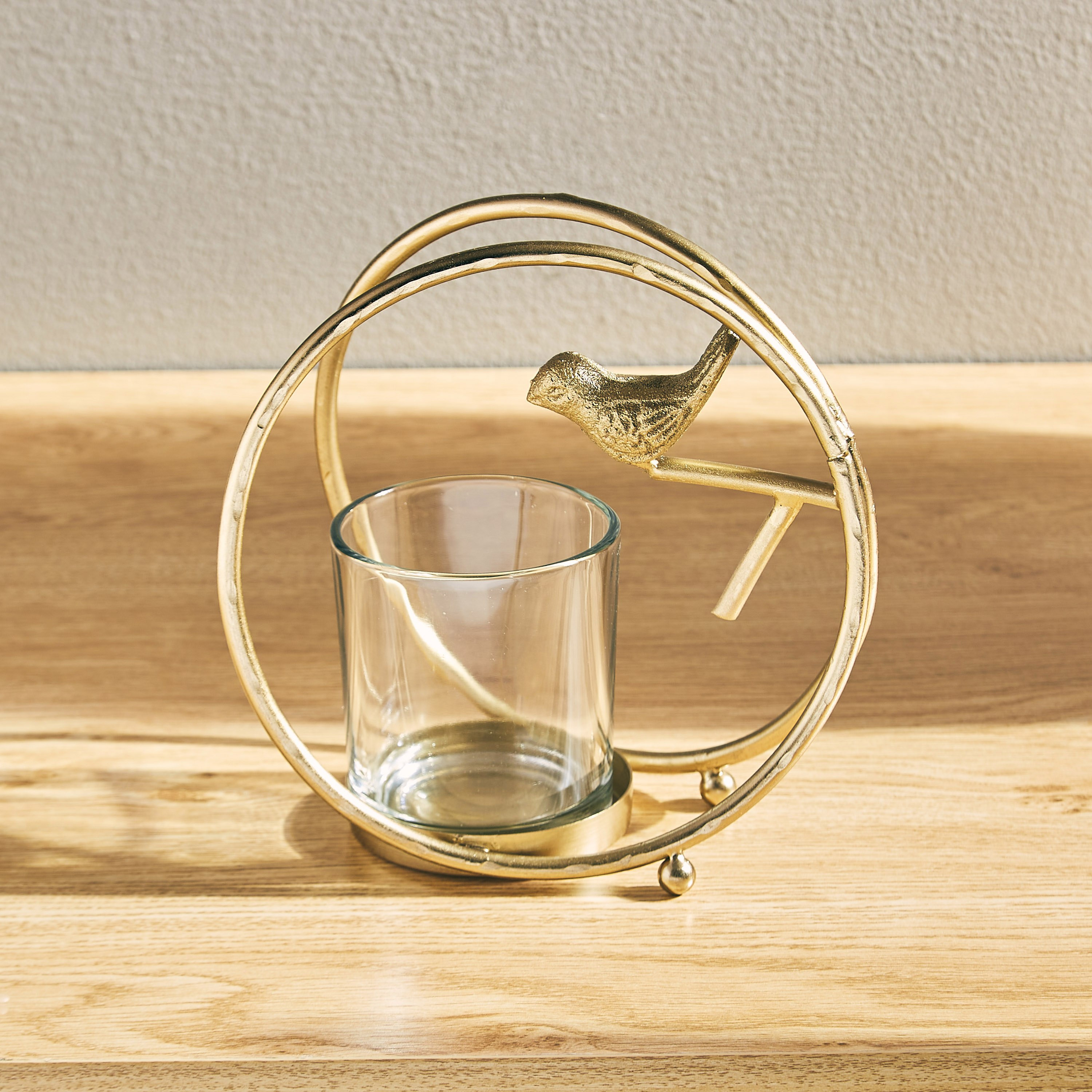 حامل شموع معدني  بتصميم طائر داخل حلقة من تريفيا - 15.5x8.5x15.5 سم-hbxlivingroom-decorandaccessories-candleholders-image-2