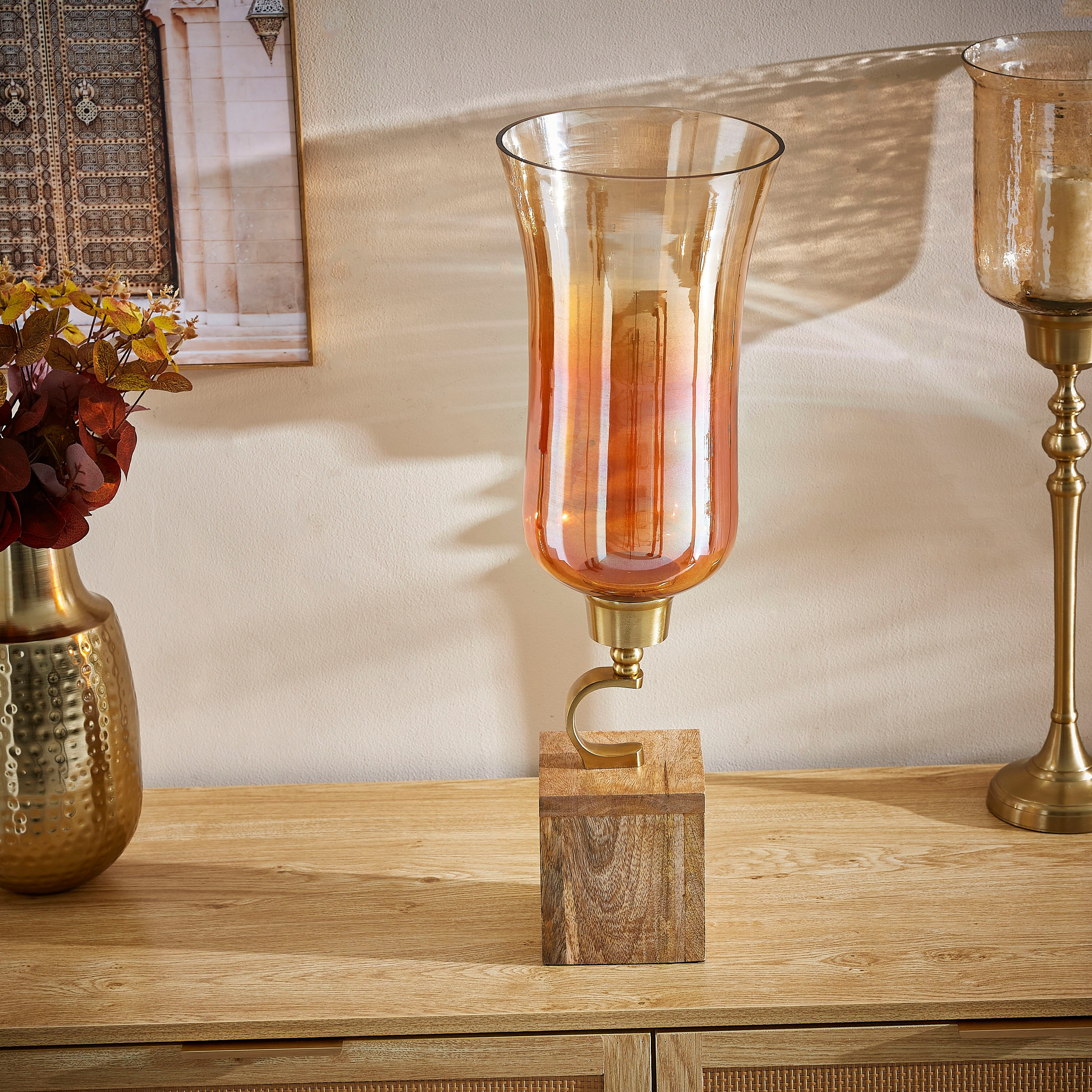 حامل شموع خشب بجرة زجاجيّة من تريفيا - 29x29x25 سم-hbxlivingroom-decorandaccessories-candleholders-image-2