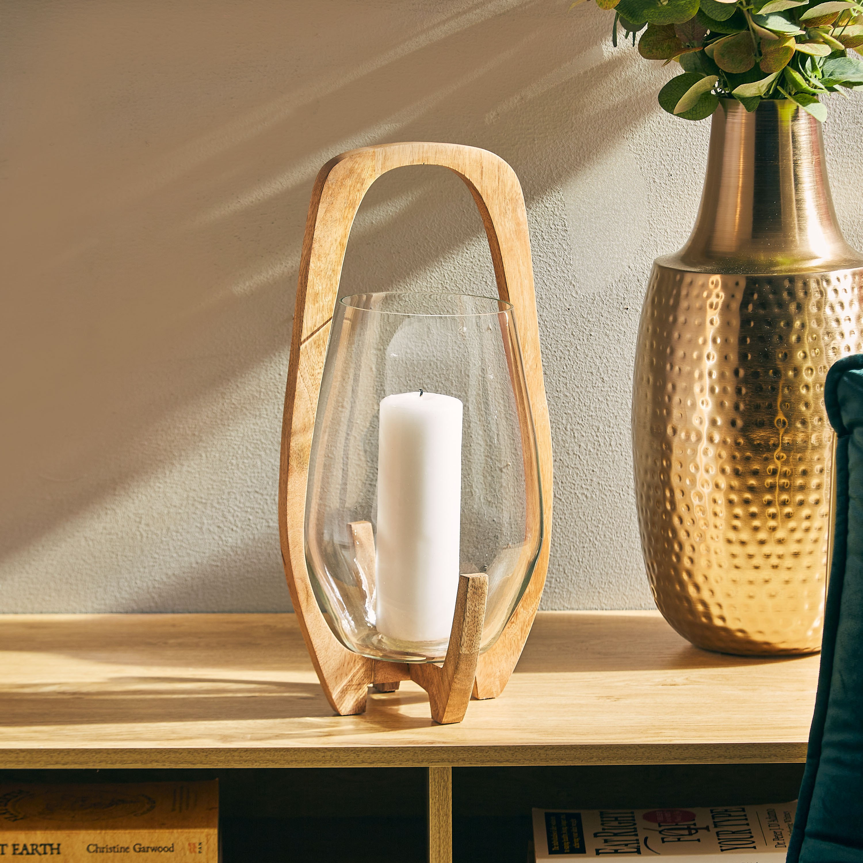 فانوس زجاجي دائري كبير من الخشب - 22x22x43 سم-PROMO_HB_AE_B1G1_250925-image-1