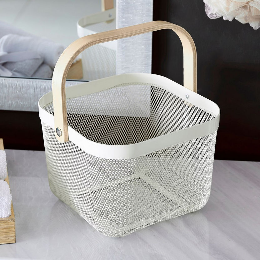 Storage Basket with Wooden Handle - 25x25x17 cm-Bathroom Storage-image-0