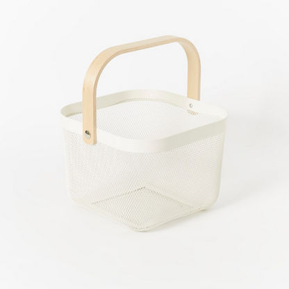 Storage Basket with Wooden Handle - 25x25x17 cms