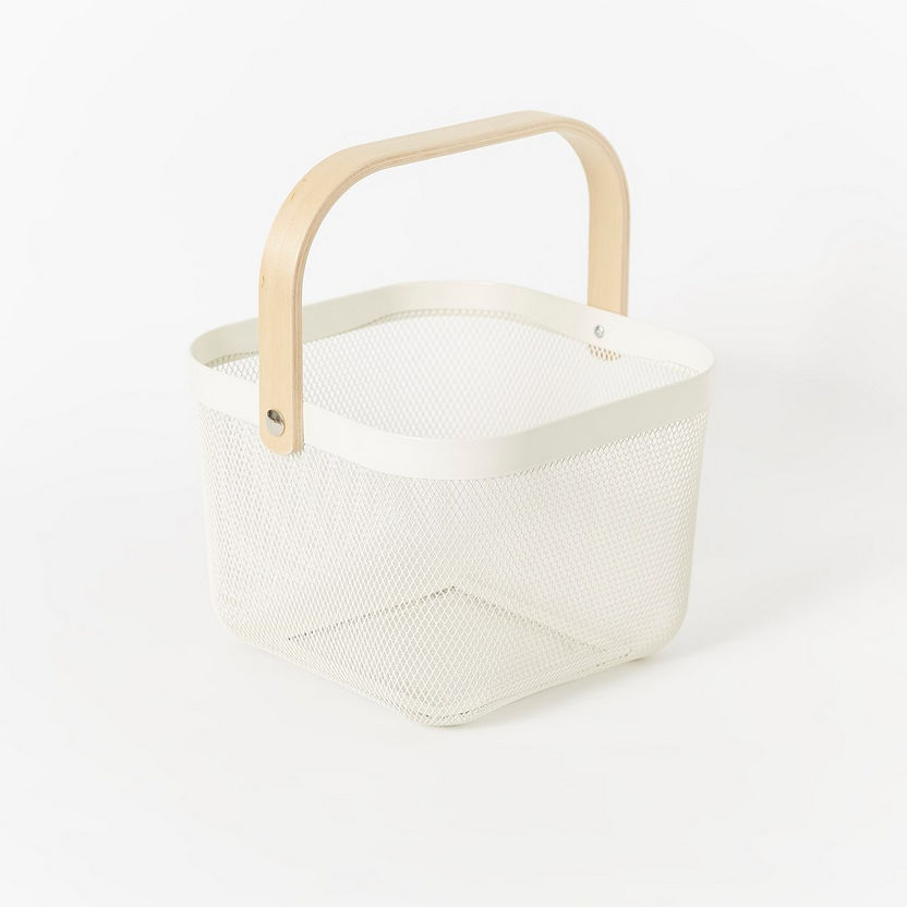 Storage Basket with Wooden Handle - 25x25x17 cm-Bathroom Storage-image-4