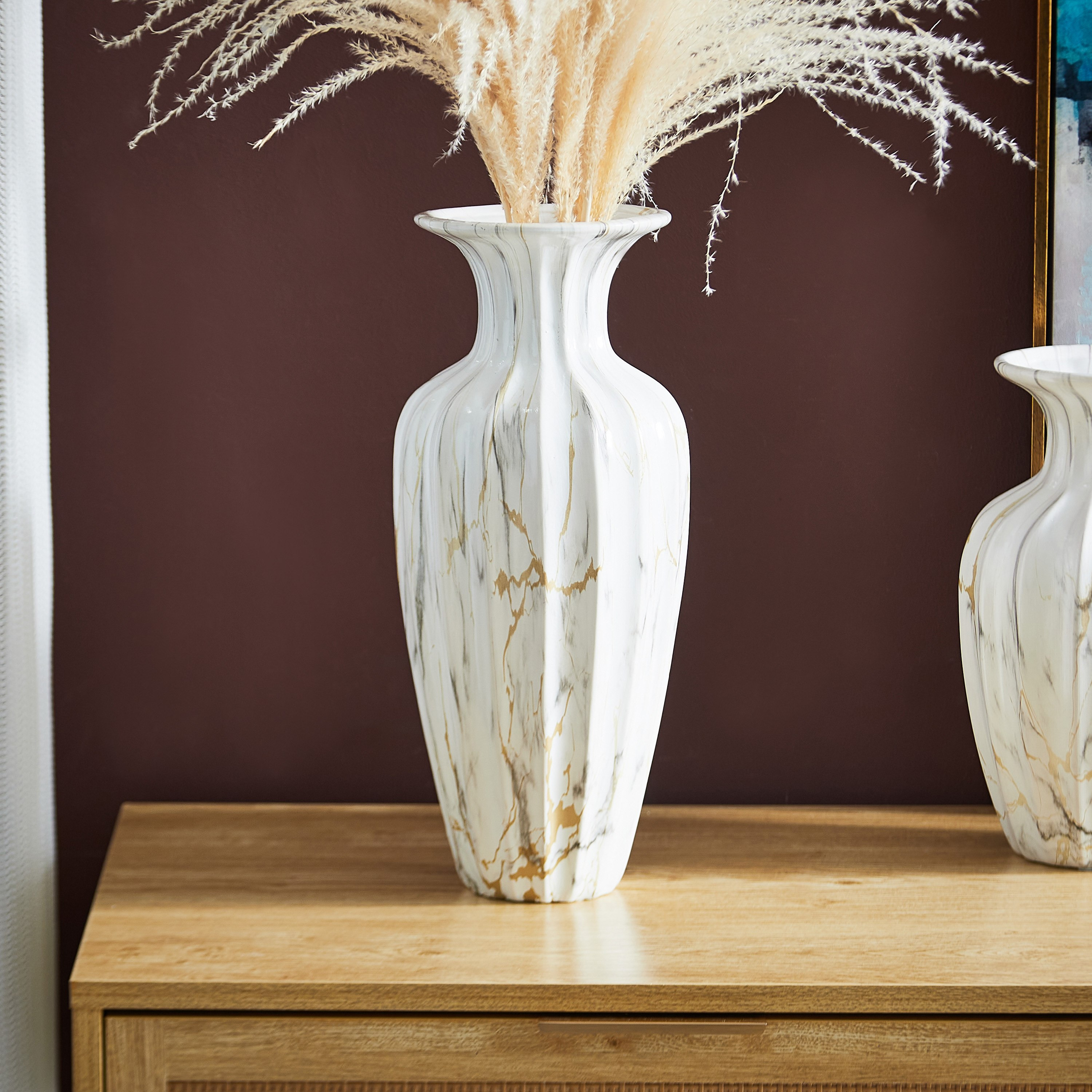 مزهرية سيراميك مضلّعة بالرخام من ديوك - 17.5×17.5×35.70 سم-hbxbedroom-decorandaccessories-vases-image-2