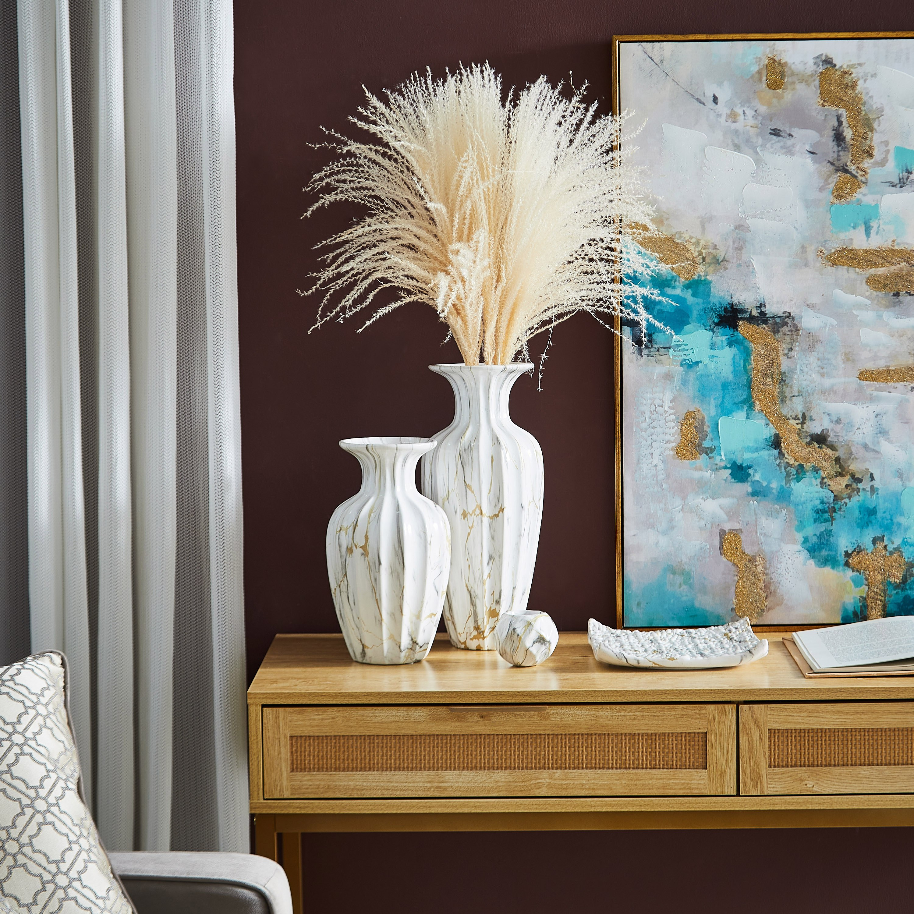 مزهرية ماتاكا صغيرة سيراميك ورخام مضلعة من ديوك - 17 × 17 × 28 سم-hbxbedroom-decorandaccessories-vases-image-4