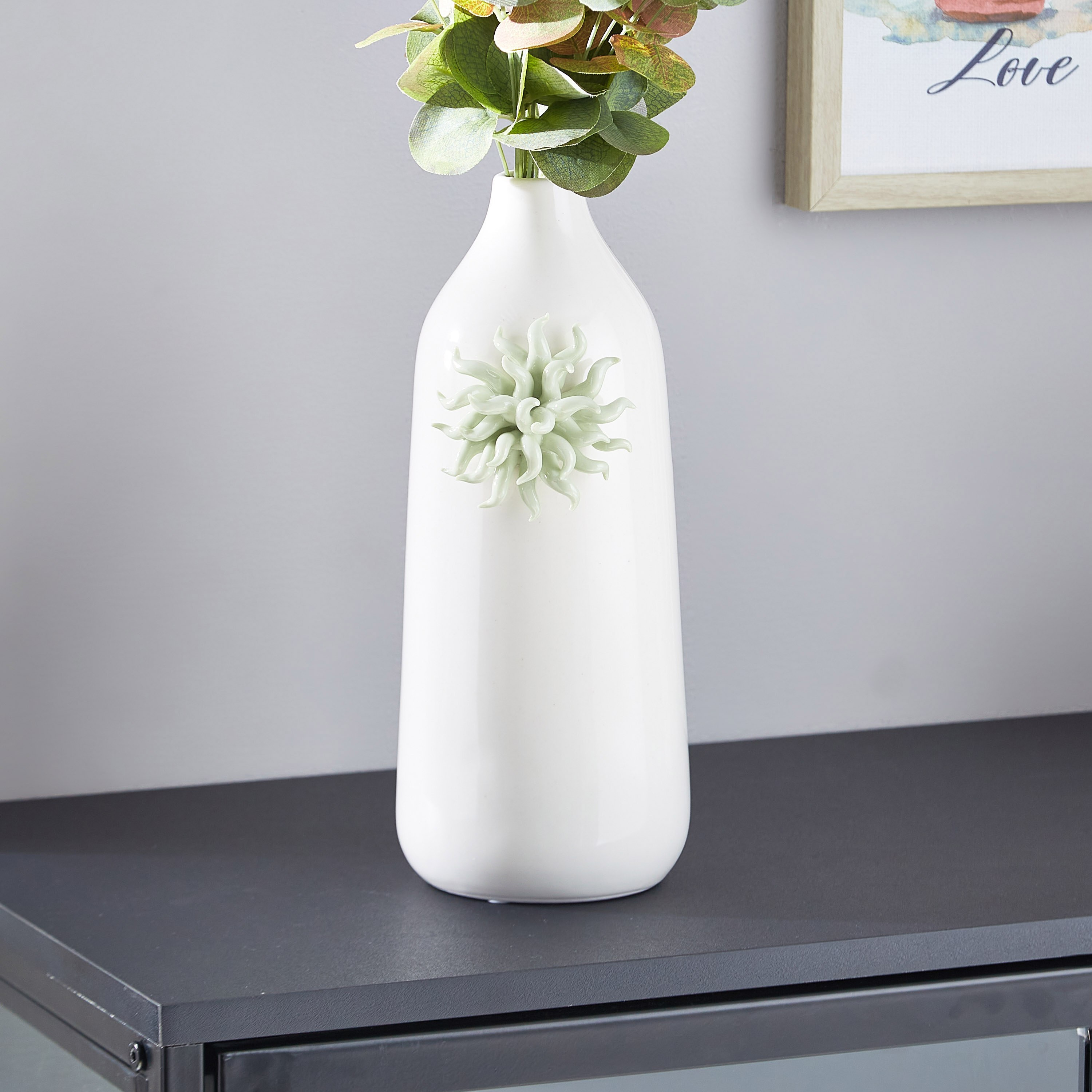 مزهرية طويلة سيراميك ببروش زهرة من ديوك - 13.2x11.2x27.2 سم-hbxbedroom-decorandaccessories-vases-image-1