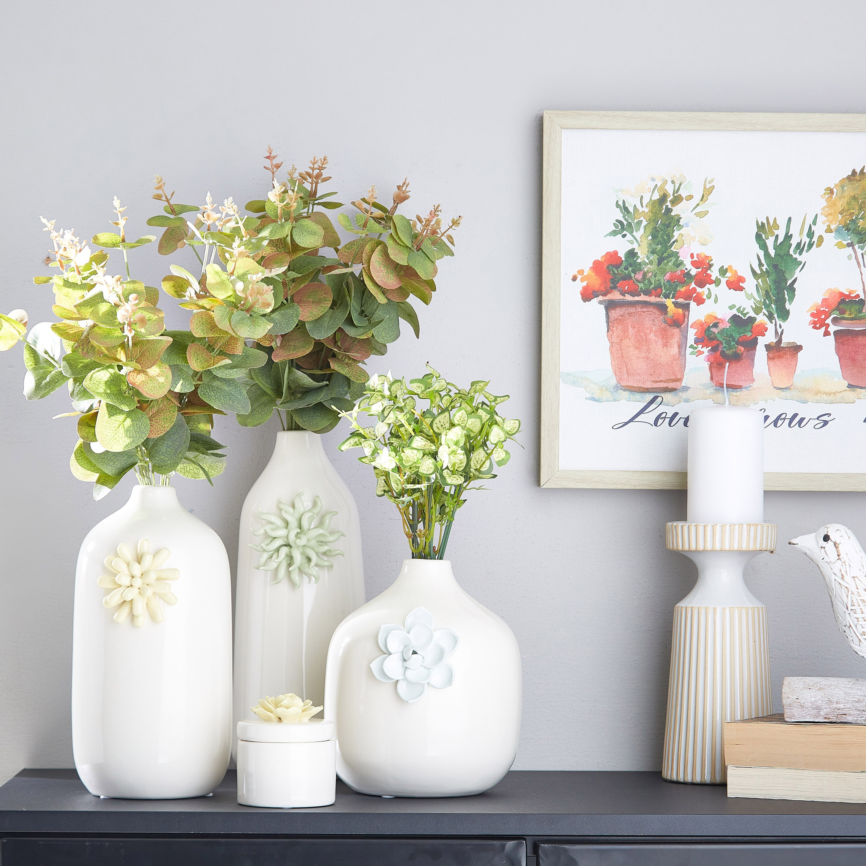 مزهرية سيراميك متوسطة ببروش زهرة من ديوك - 13.5x11.5x22.2 سم-hbxbedroom-decorandaccessories-vases-image-4