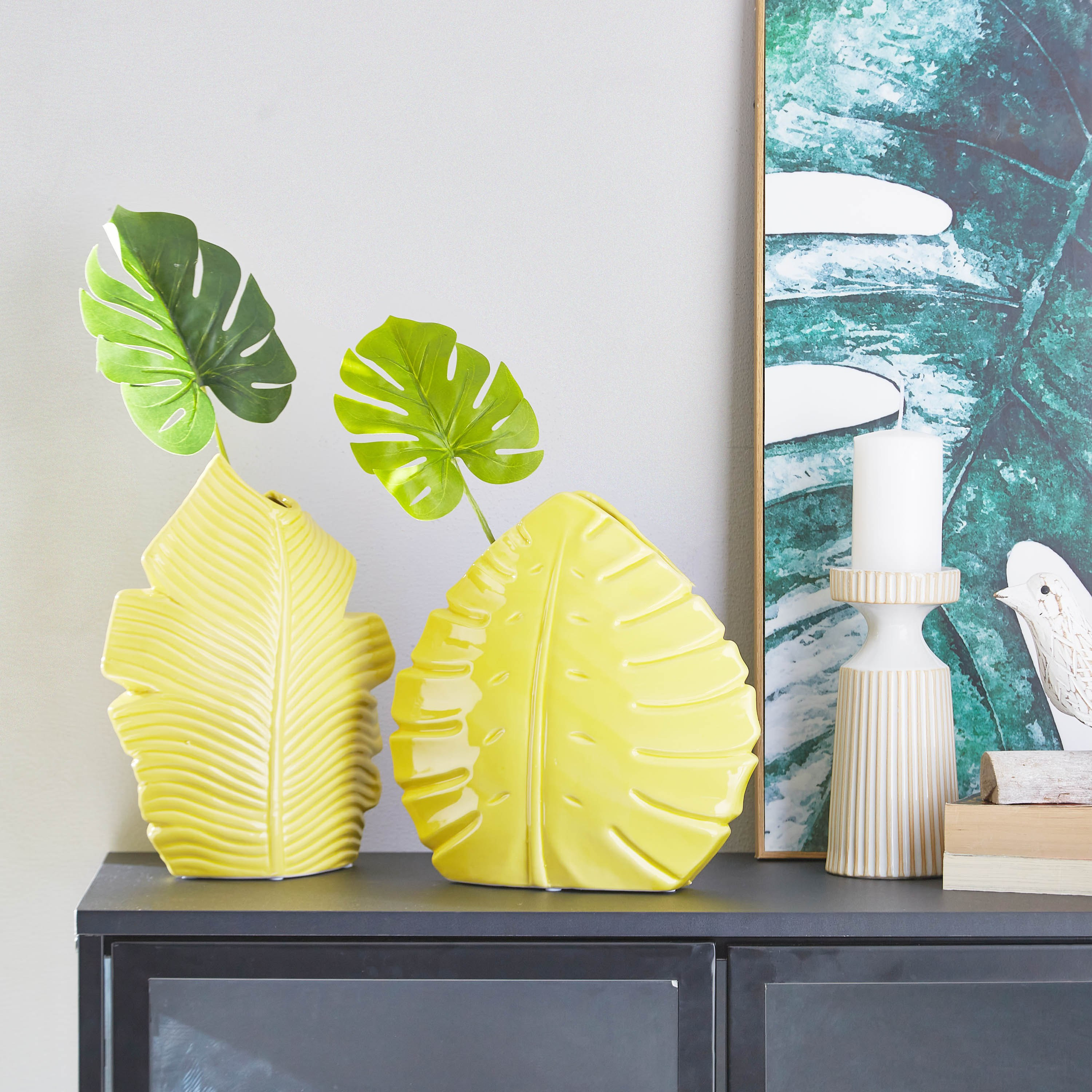 مزهرية سيراميك بتصميم ورق الموز من ديوك - 21.5x9.3x27.5 سم-hbxbedroom-decorandaccessories-vases-image-4
