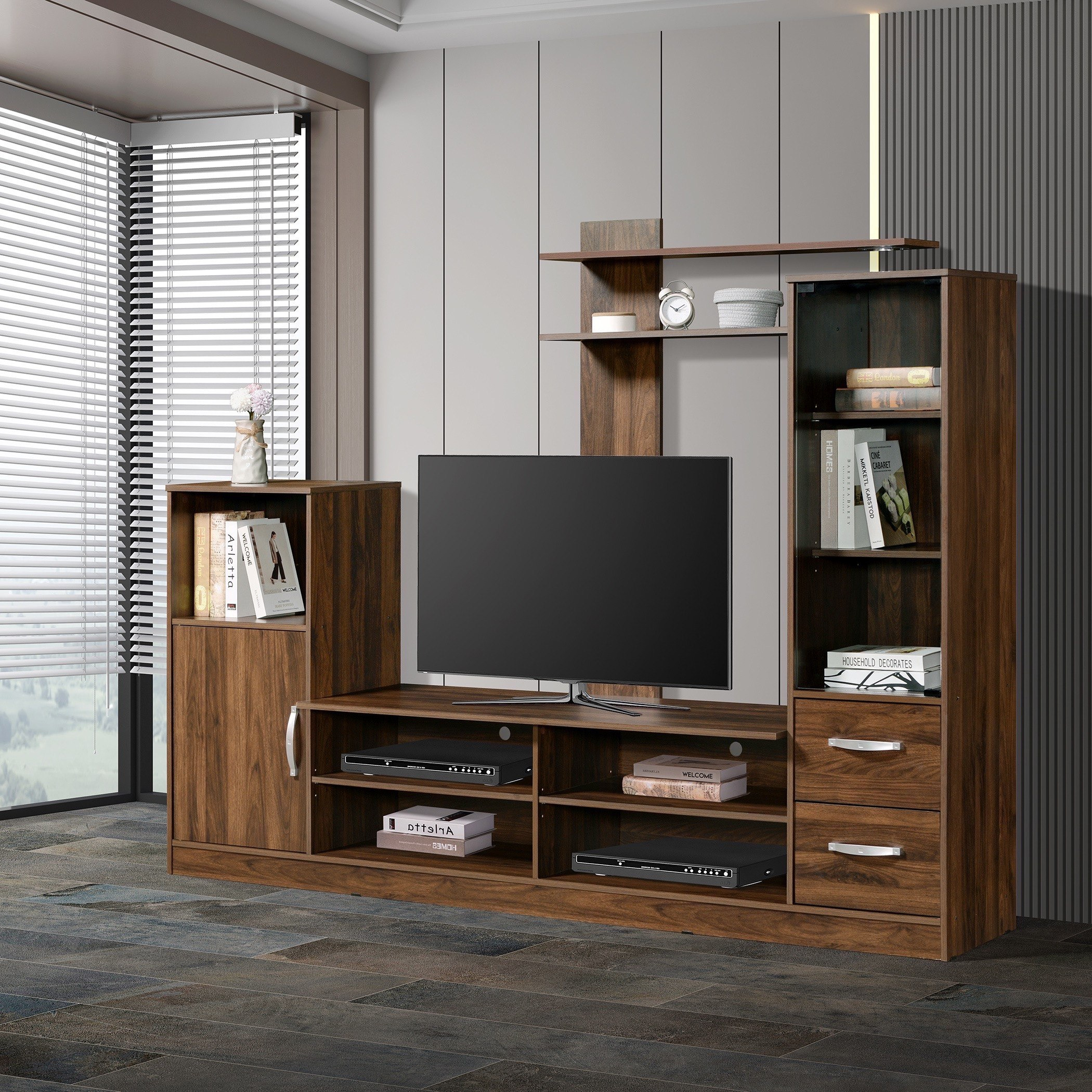 وحدة عرض متعددة الاستخدامات للتلفزيونات حتى 55 بوصة من كينتا-hbxlivingroom-mediaunitsandstorage-wallunits-image-1