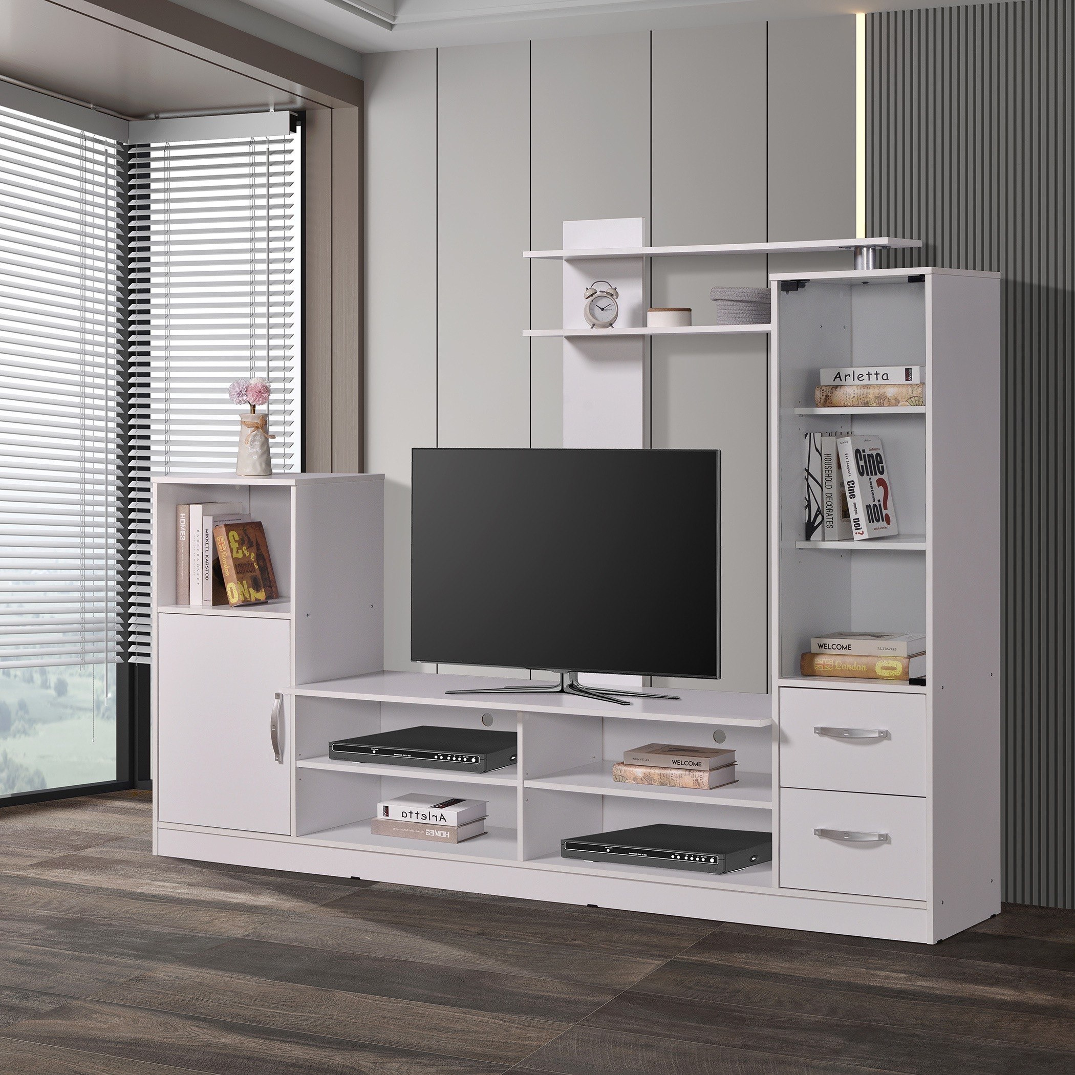 وحدة عرض متعددة الاستخدامات للتلفزيونات حتى 55 بوصة من كينتا-hbxlivingroom-mediaunitsandstorage-wallunits-image-1