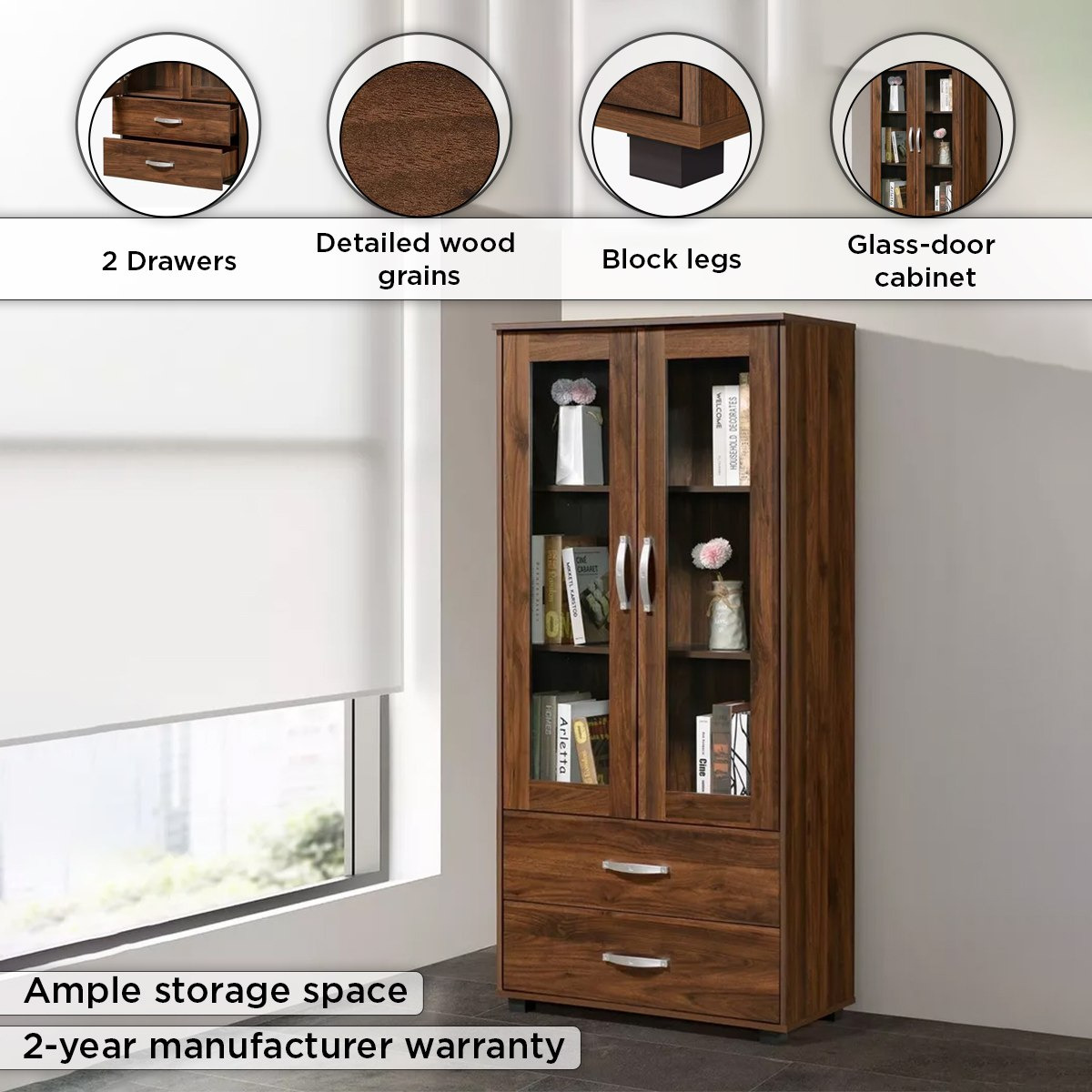 Kairo 2-Door Showcase with 2 Drawers-hbxfurniture-office-bookcases-image-4