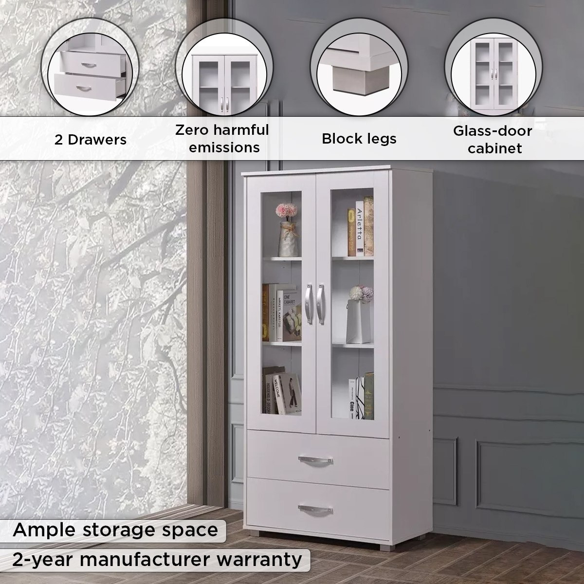 Kairo 2-Door Showcase with 2 Drawers-hbxfurniture-office-bookcases-image-5