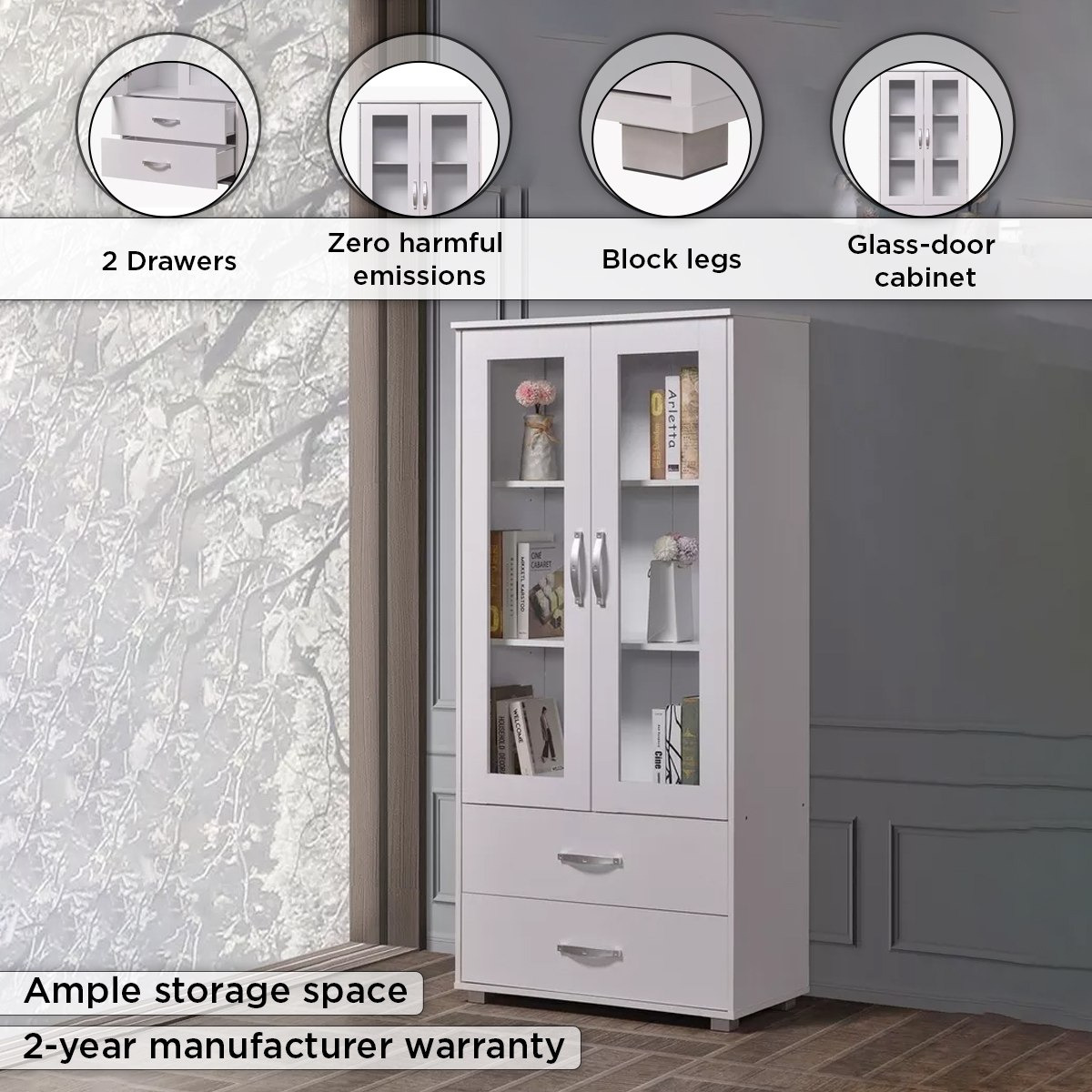 Kairo 2-Door Showcase with 2 Drawers-hbxfurniture-office-bookcases-image-4