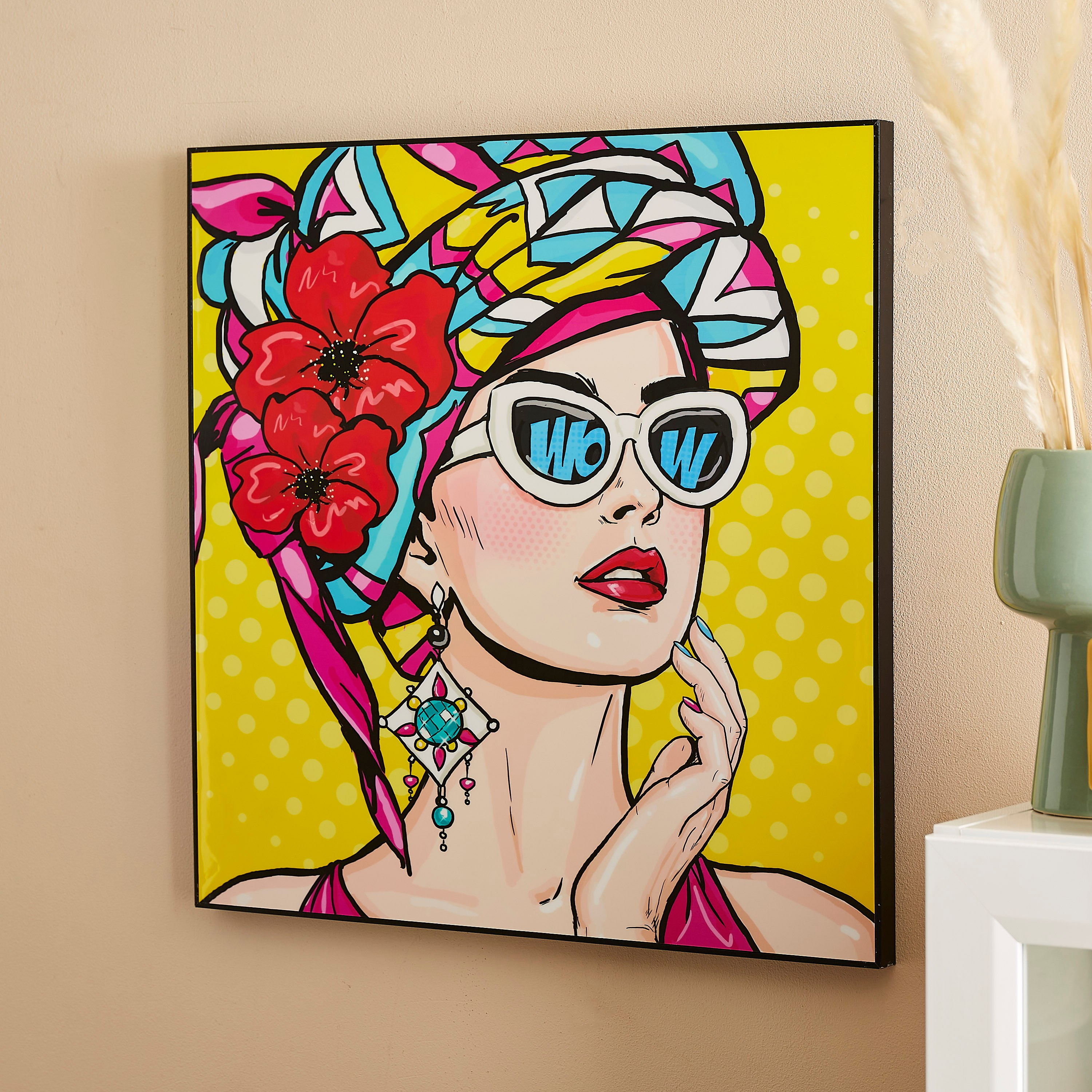لوحة مؤطّرة ملونة ولامعة بتصميم وجه امرأة من ألواح ليفية متوسط الكثافة من بيترا - 60x3x60 سم-PROMO_HB_AE_B1G1_250925-image-2