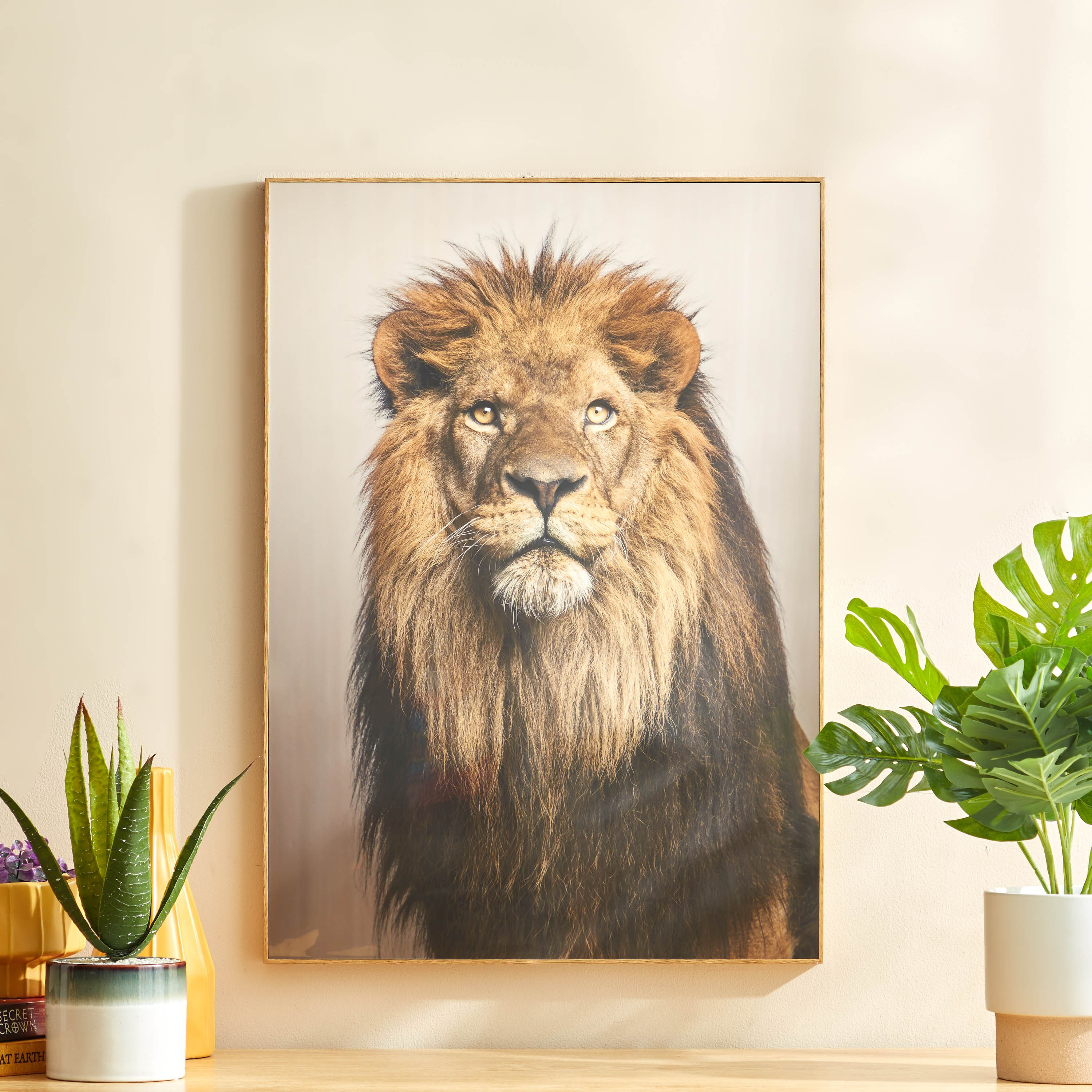 لوحة مؤطّرة لامعة بتصميم أسد من ألواح ليفية متوسط الكثافة من بيترا - 50x3x70 سم-PROMO_HB_AE_B1G1_250925-image-1