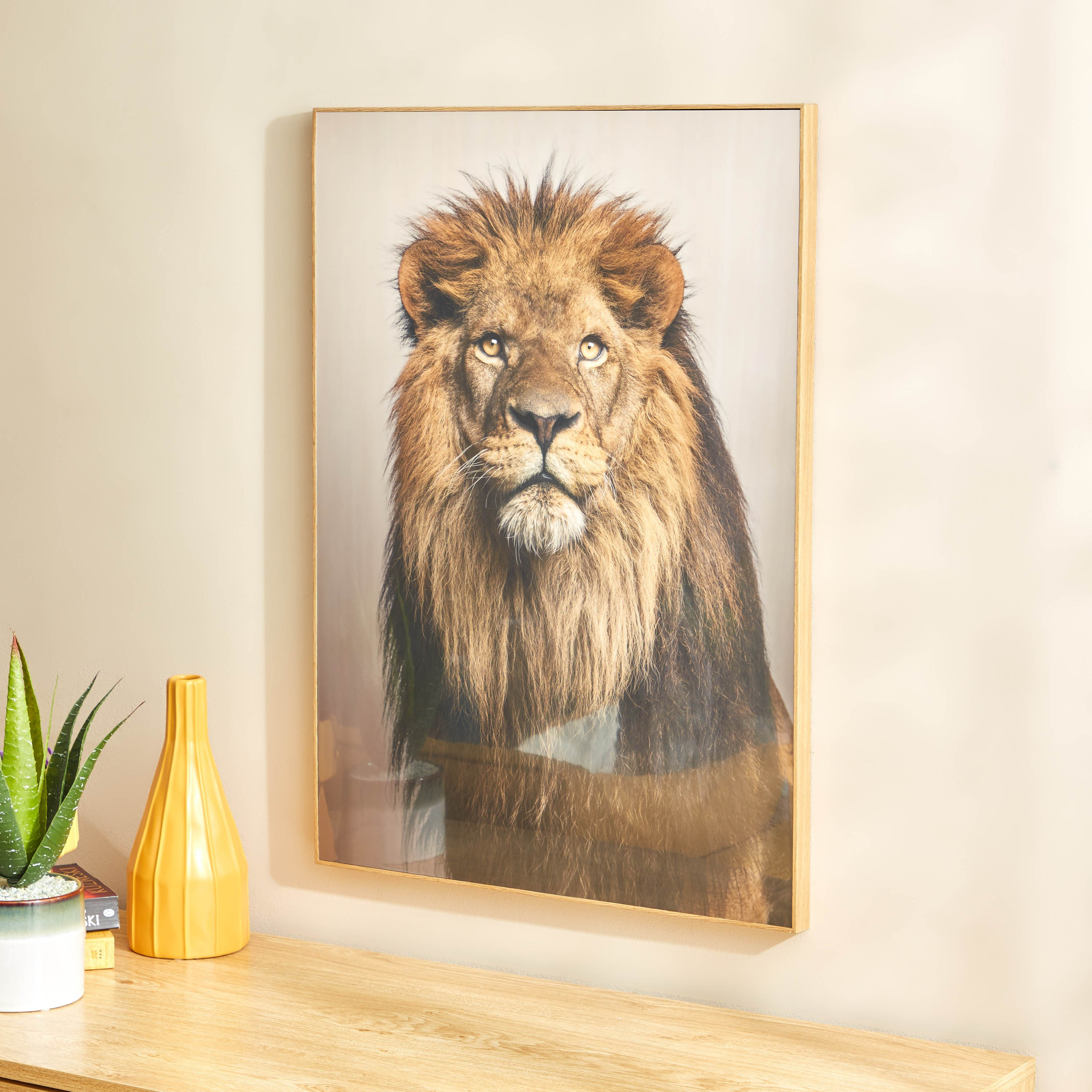 لوحة مؤطّرة لامعة بتصميم أسد من ألواح ليفية متوسط الكثافة من بيترا - 50x3x70 سم-PROMO_HB_AE_B1G1_250925-image-2