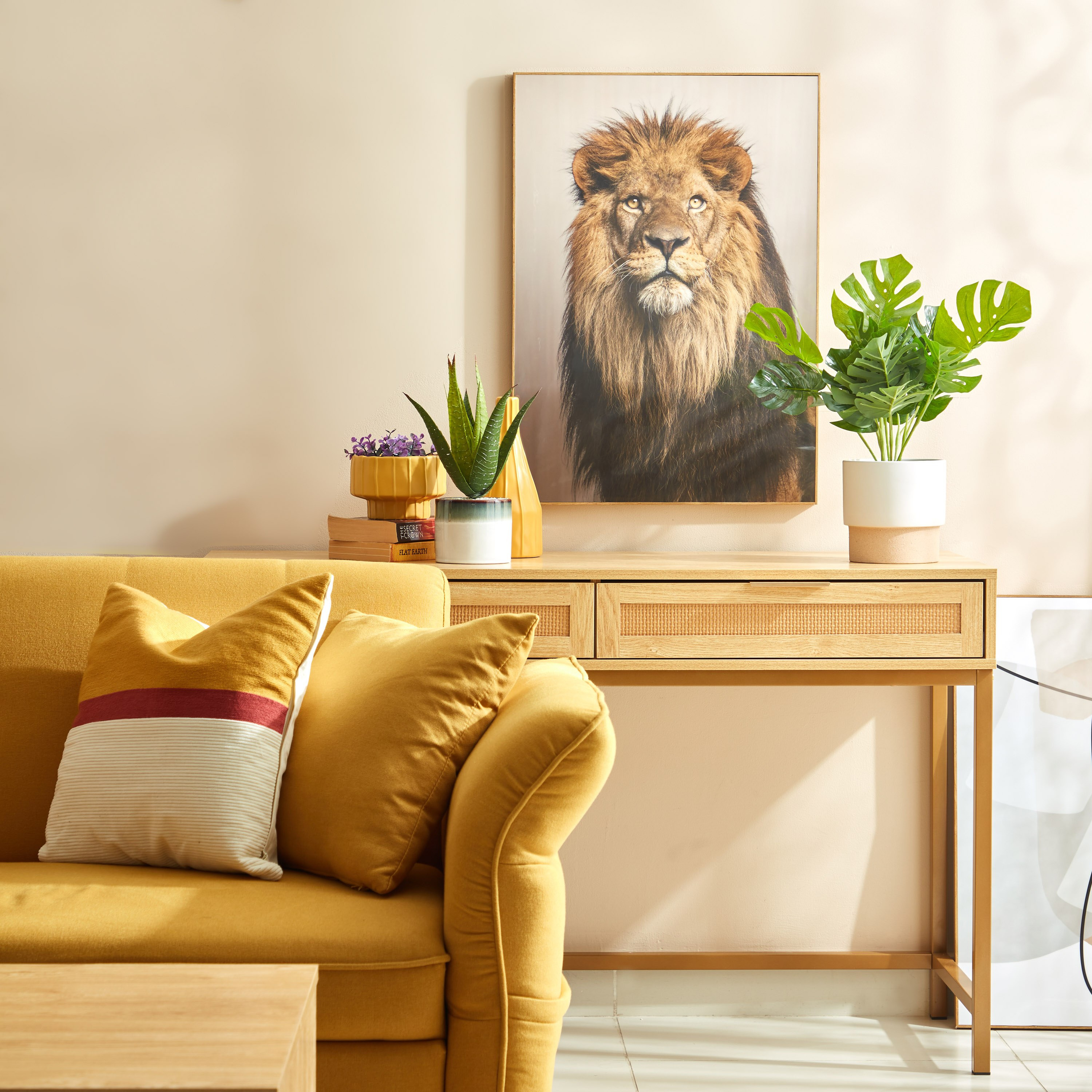 لوحة مؤطّرة لامعة بتصميم أسد من ألواح ليفية متوسط الكثافة من بيترا - 50x3x70 سم-PROMO_HB_AE_B1G1_250925-image-4