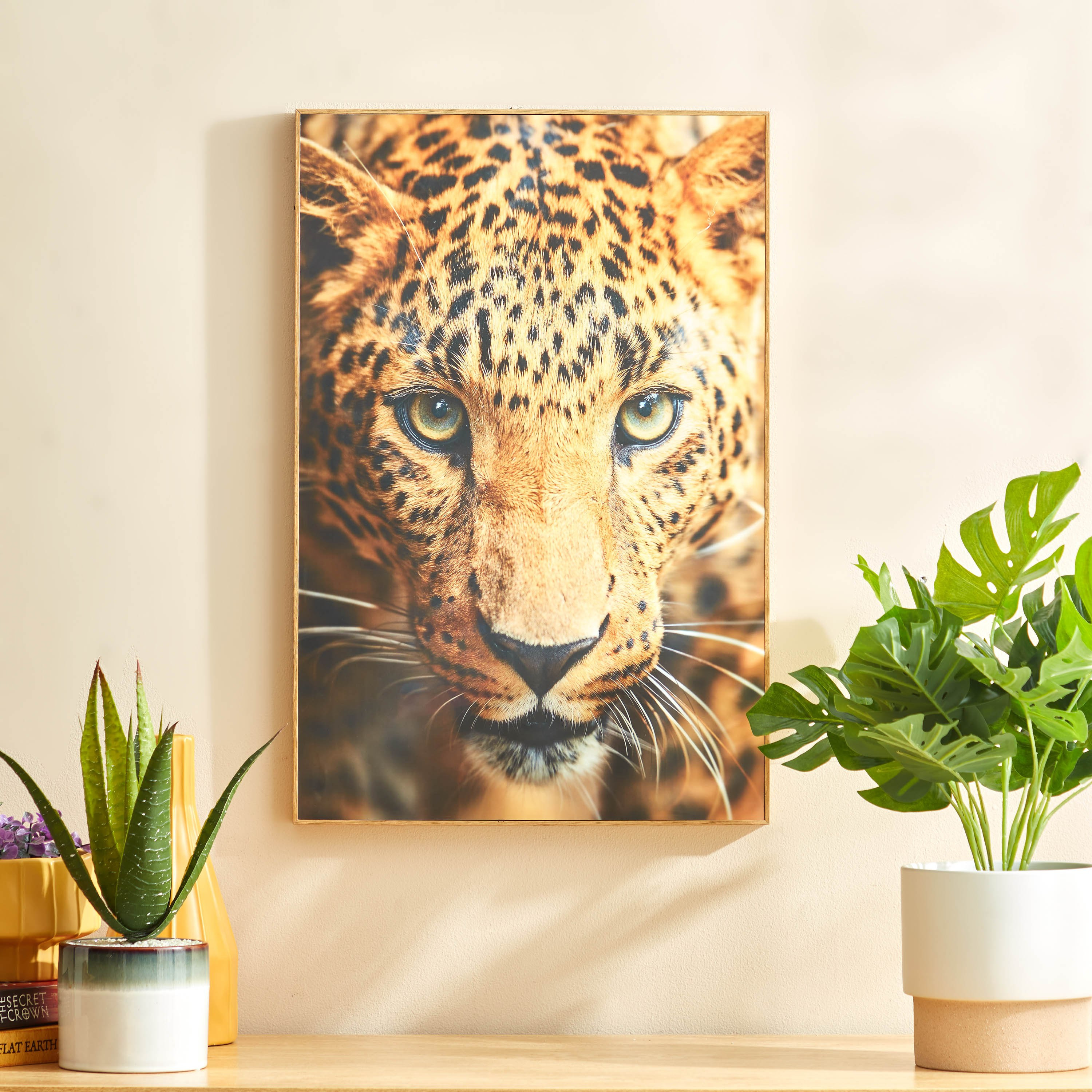 لوحة مؤطّرة لامعة بتصميم وجه فهد من ألواح ليفية متوسط الكثافة من بيترا - 40x3x60 سم-PROMO_HB_AE_B1G1_250925-image-1