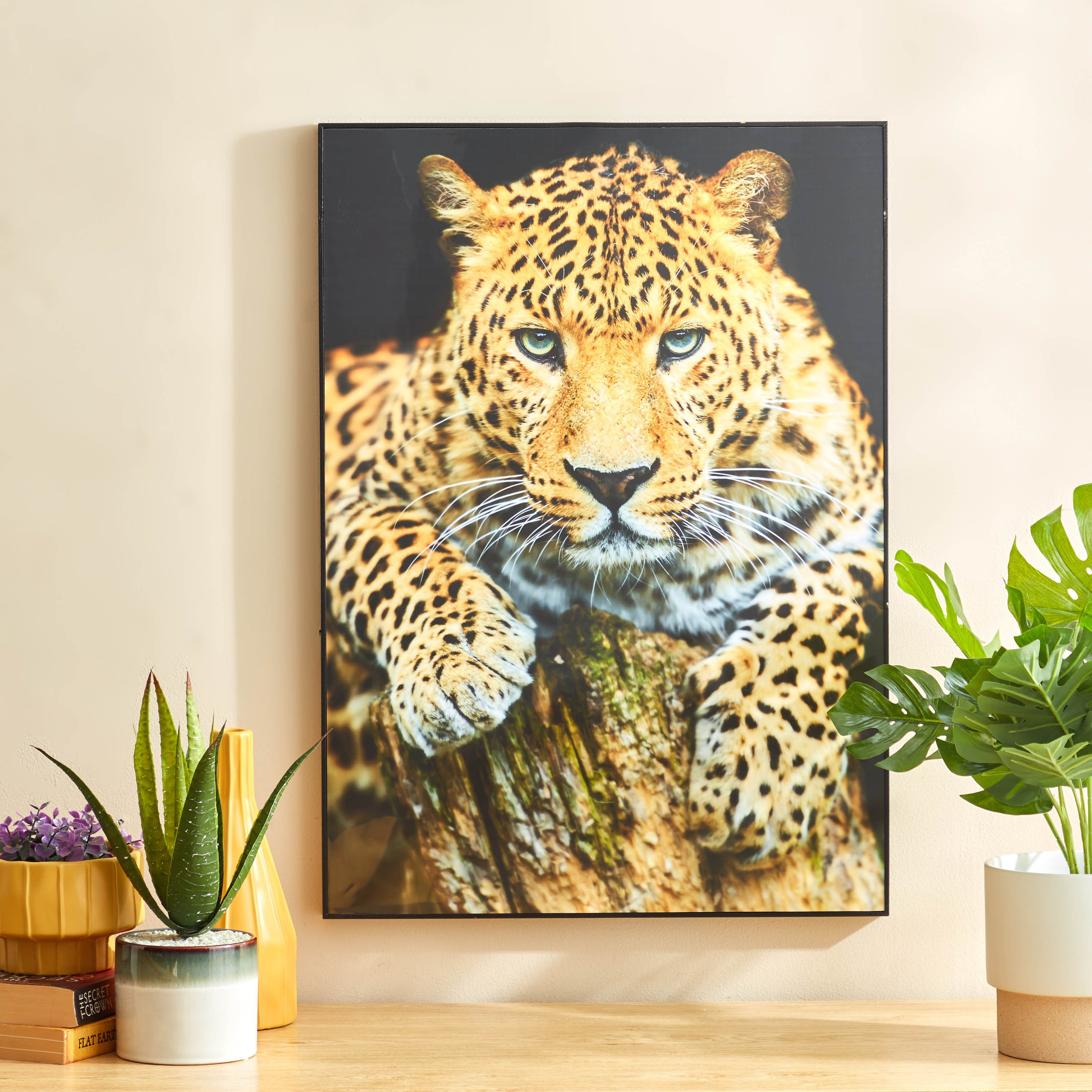 Petra Cheetah On Tree Glossy MDF Framed Picture - 50x3x70 cm-hbxhomeware-hbxdecorandfurnishings-image-1