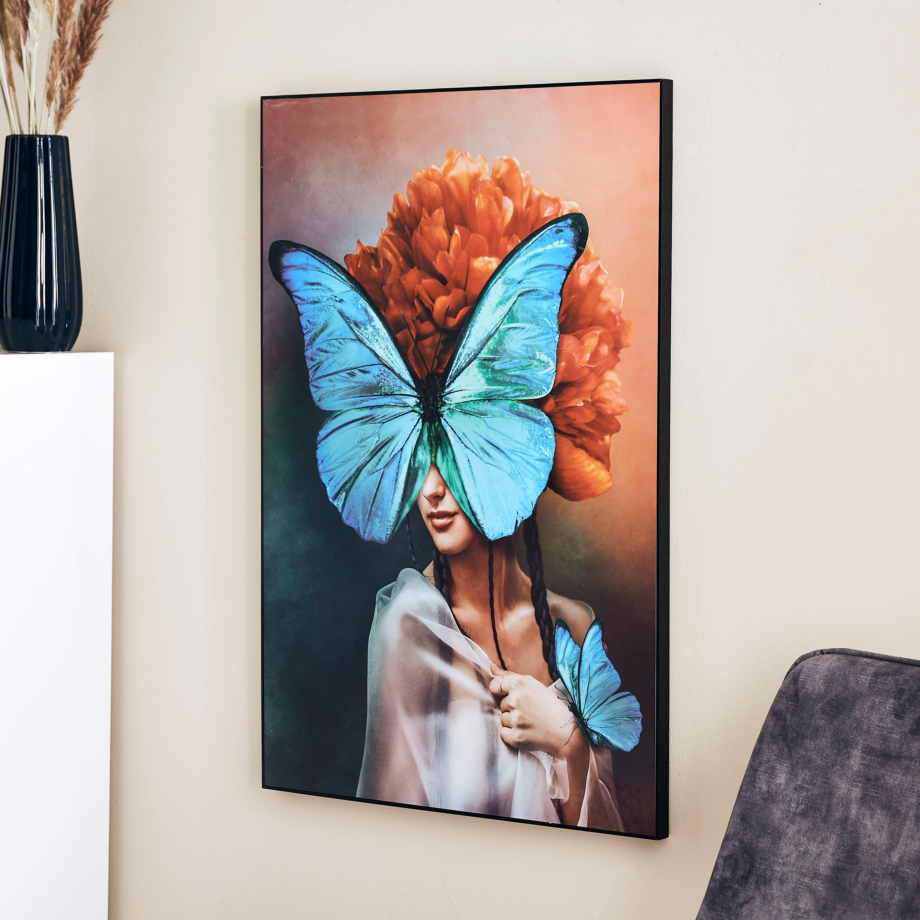لوحة مؤطّرة لامعة بألواح ليفية متوسط الكثافة بتصميم فتاة وفراشة من بيترا - 60x3x90 سم-PROMO_HB_AE_B1G1_250925-image-2