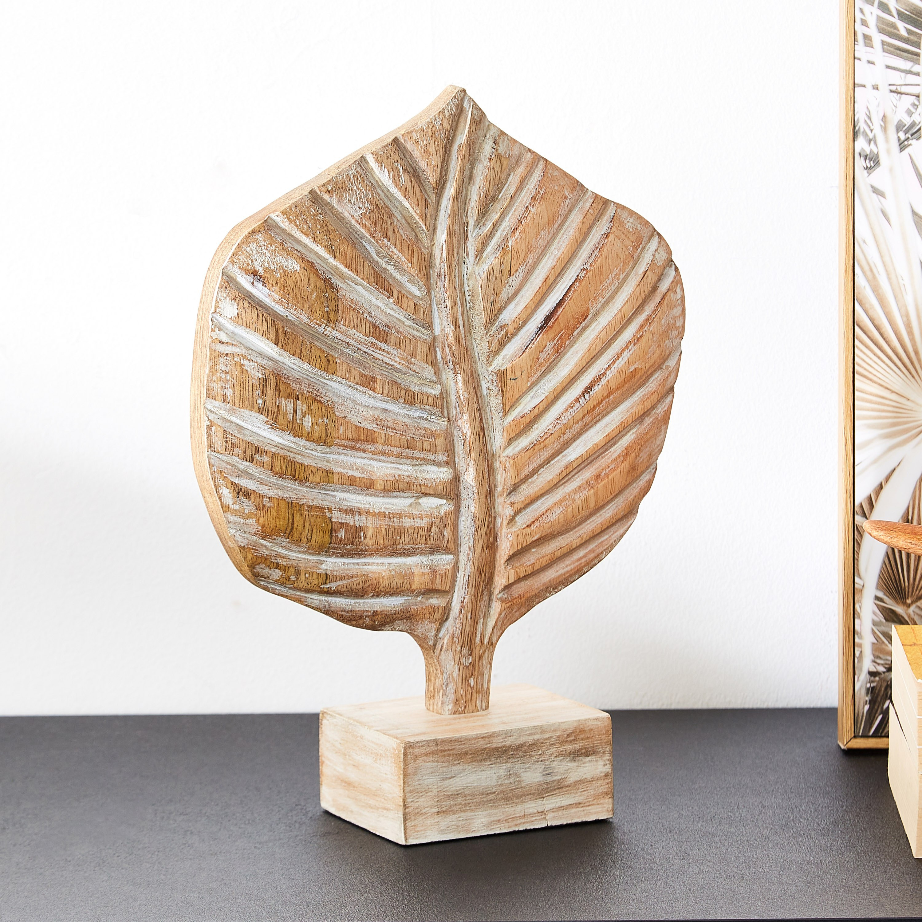 قطعة ديكور خشبية بارزة الملمس بتصميم أوراق بيبال صغيرة من سكاوت - 22x9x29 سم-hbxhomeware-homedecor-figurinesandornaments-image-1