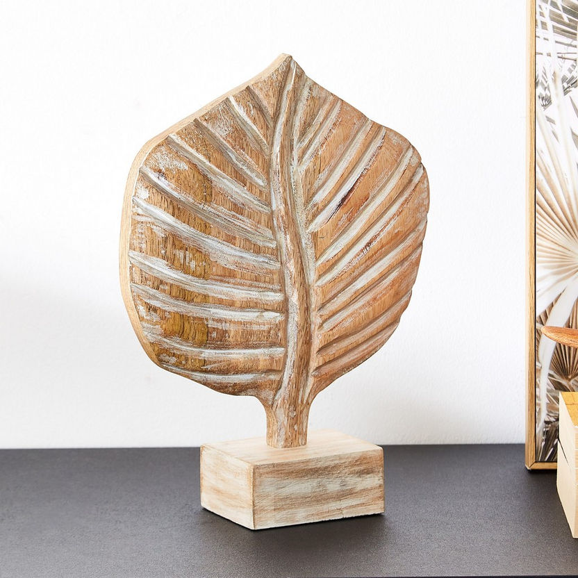 Scout Wood Textured Small Peepal Leaf Accent - 22x9x29 cm-Figurines and Ornaments-image-0