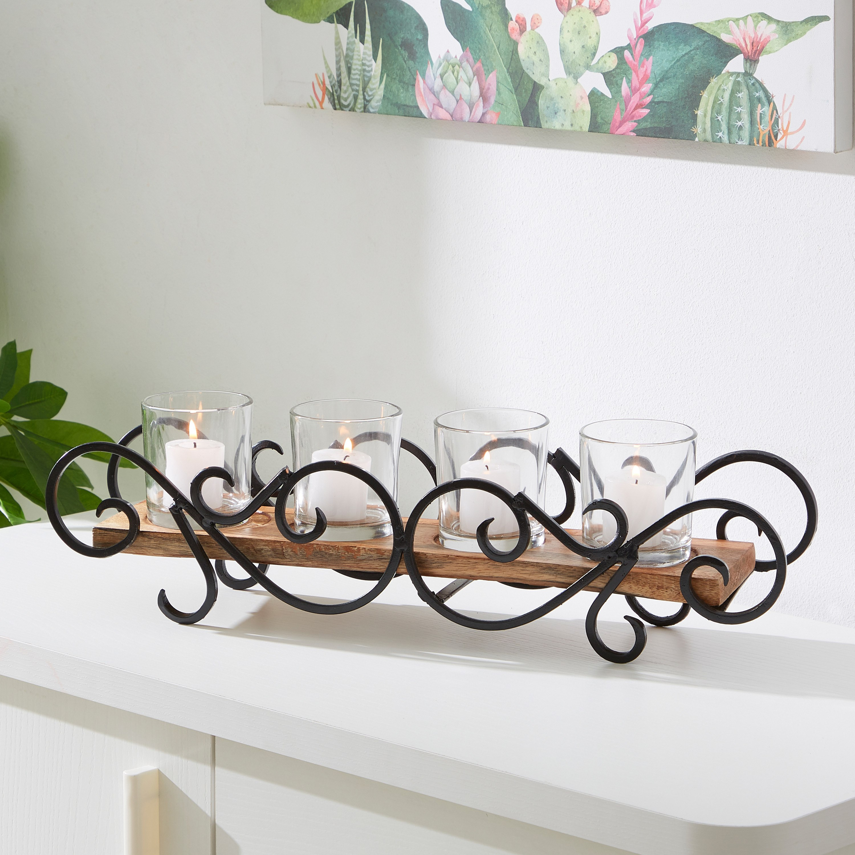 حامل شموع معدني زهري من مياكي - 50x9x12 سم-hbxlivingroom-decorandaccessories-candleholders-image-1
