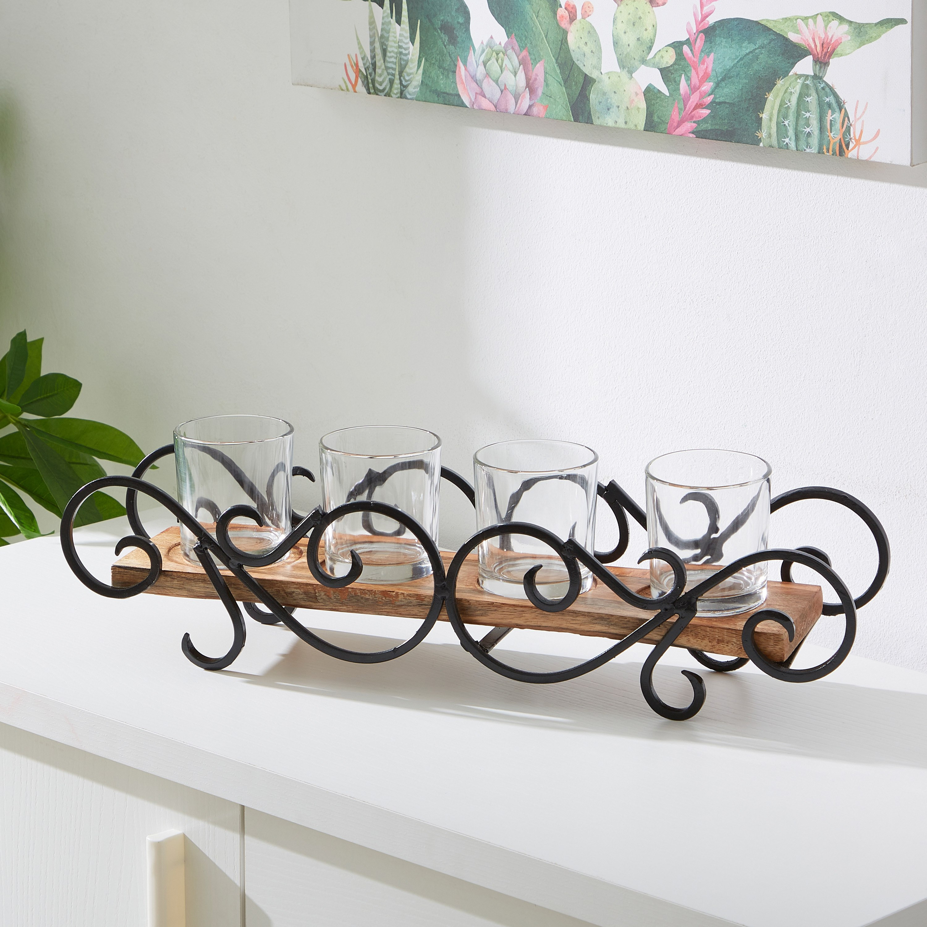 حامل شموع معدني زهري من مياكي - 50x9x12 سم-hbxlivingroom-decorandaccessories-candleholders-image-2