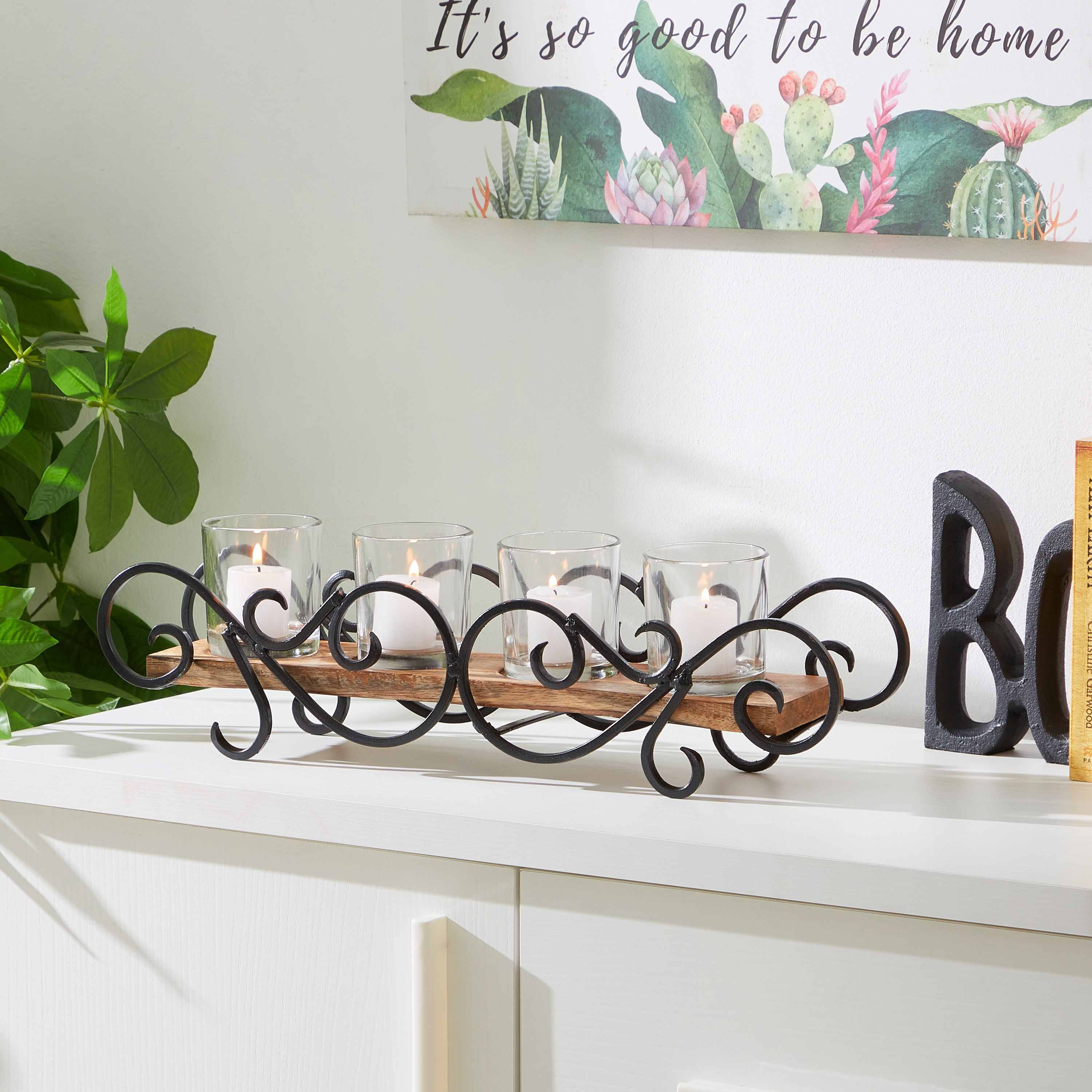 حامل شموع معدني زهري من مياكي - 50x9x12 سم-hbxlivingroom-decorandaccessories-candleholders-image-4