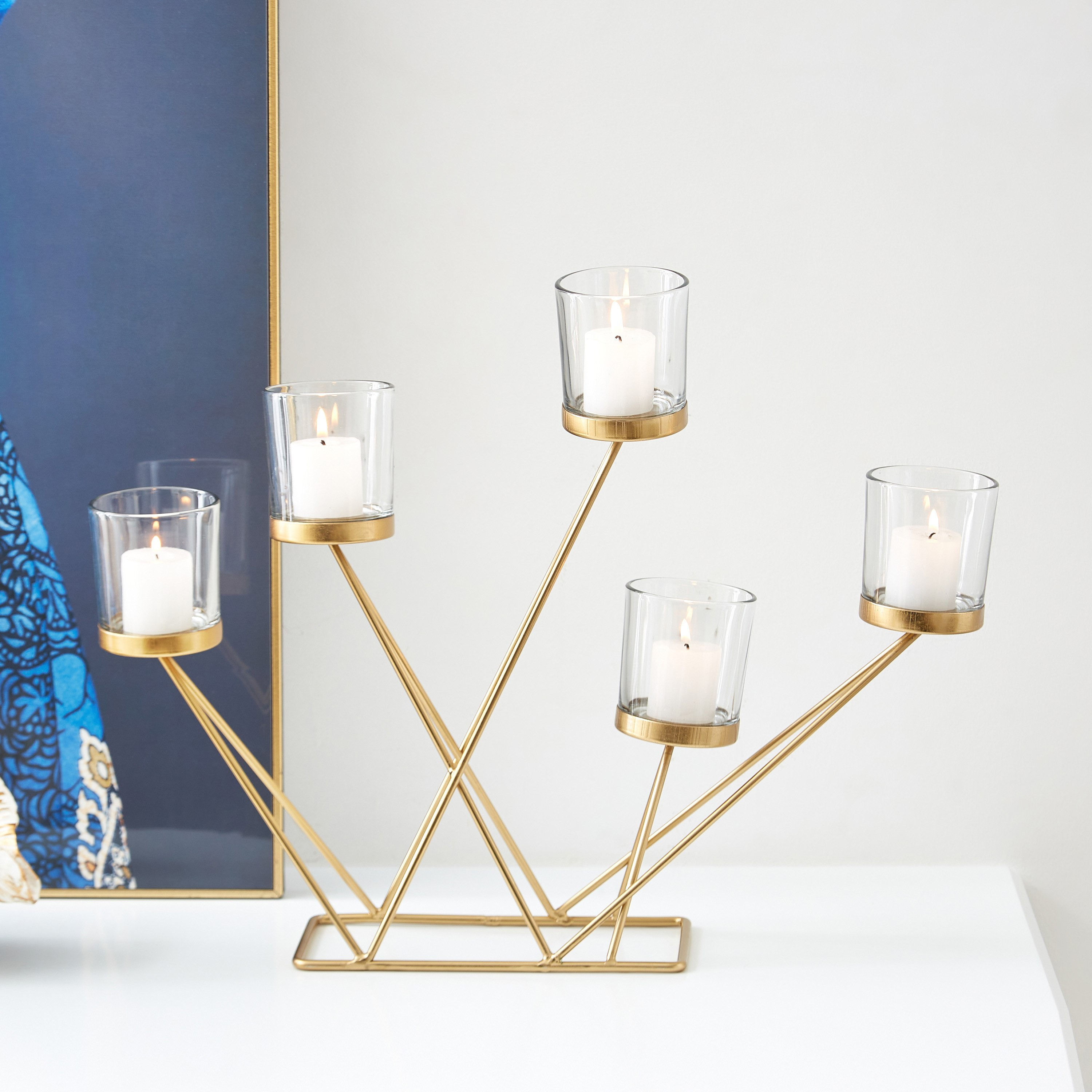 حامل شموع معدني نايكي من مياكي - 48x12x38 سم-hbxlivingroom-decorandaccessories-candleholders-image-2
