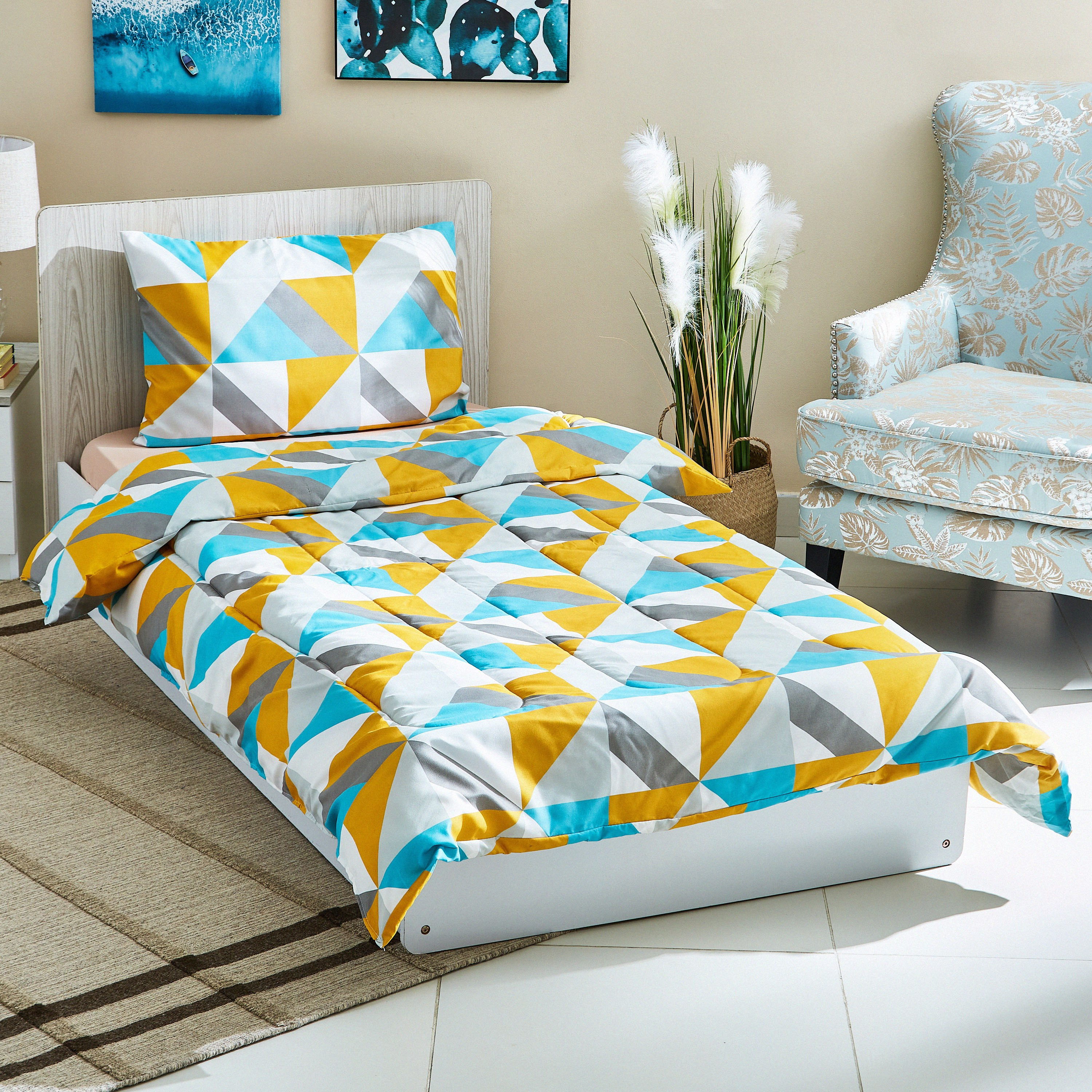 طقم لحاف كينج ألياف دقيقة بطبعات قطعتين من أتلانتا جايد - 150x220 سم-hbxhomeware-hbxdecorandfurnishings-image-1