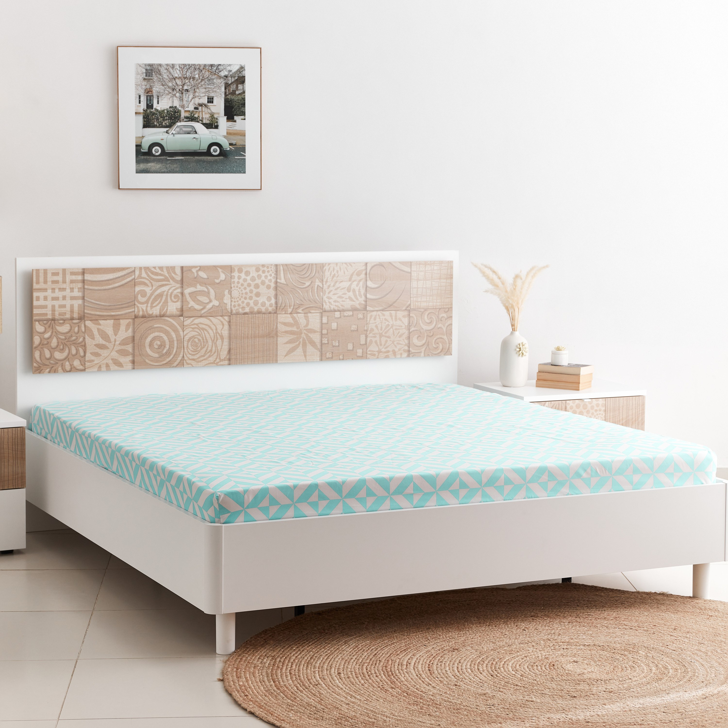 شرشف مطاطي كينج بألياف ميكروفايبر وطبعات من أتلانتا جايد - 180x200+25 سم-hbxhomeware-hbxbedroom-image-1