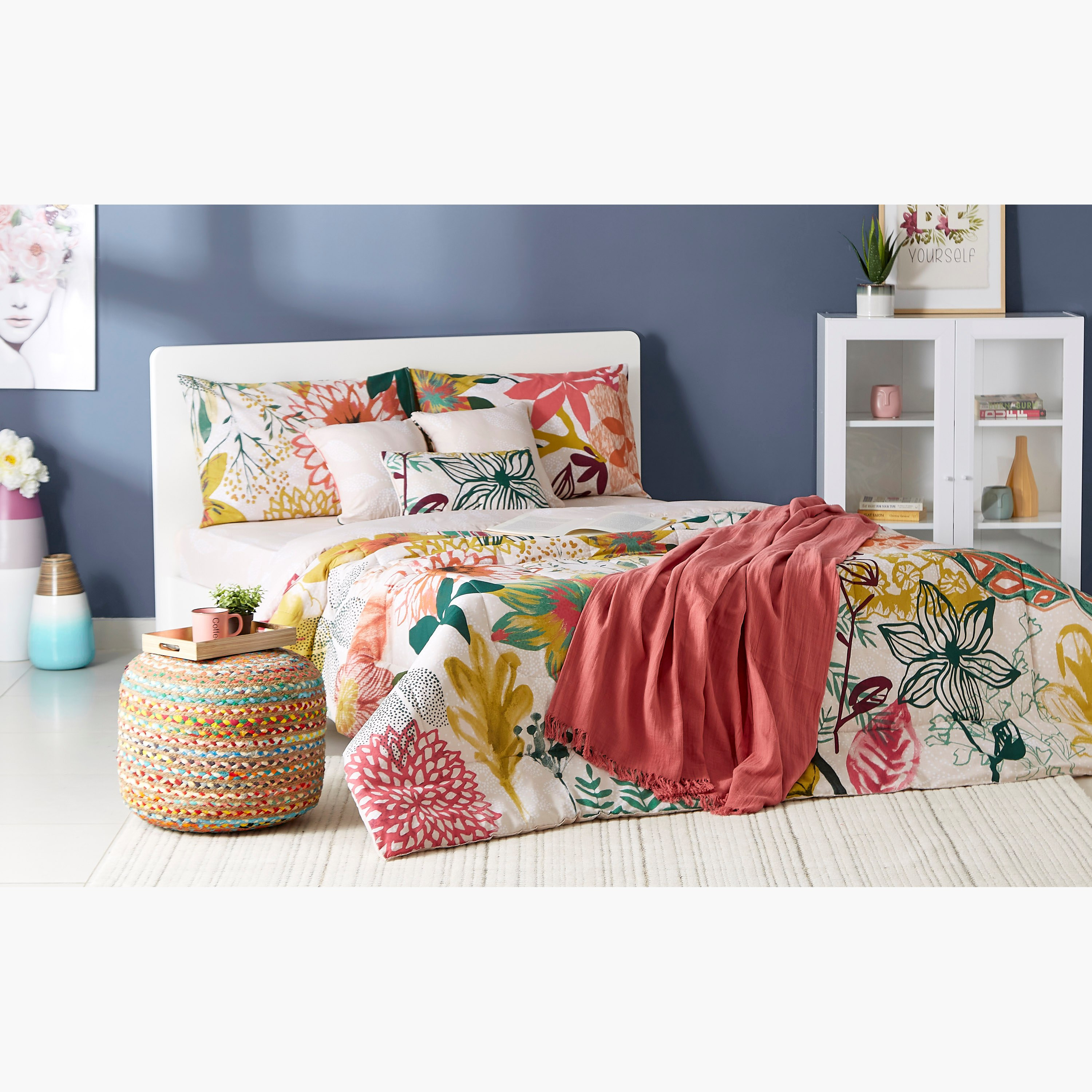 طقم لحاف قطن مزدوج بطبعات 5 قطع من فلوري - 160x220 سم-hbxhomeware-hbxdecorandfurnishings-image-10