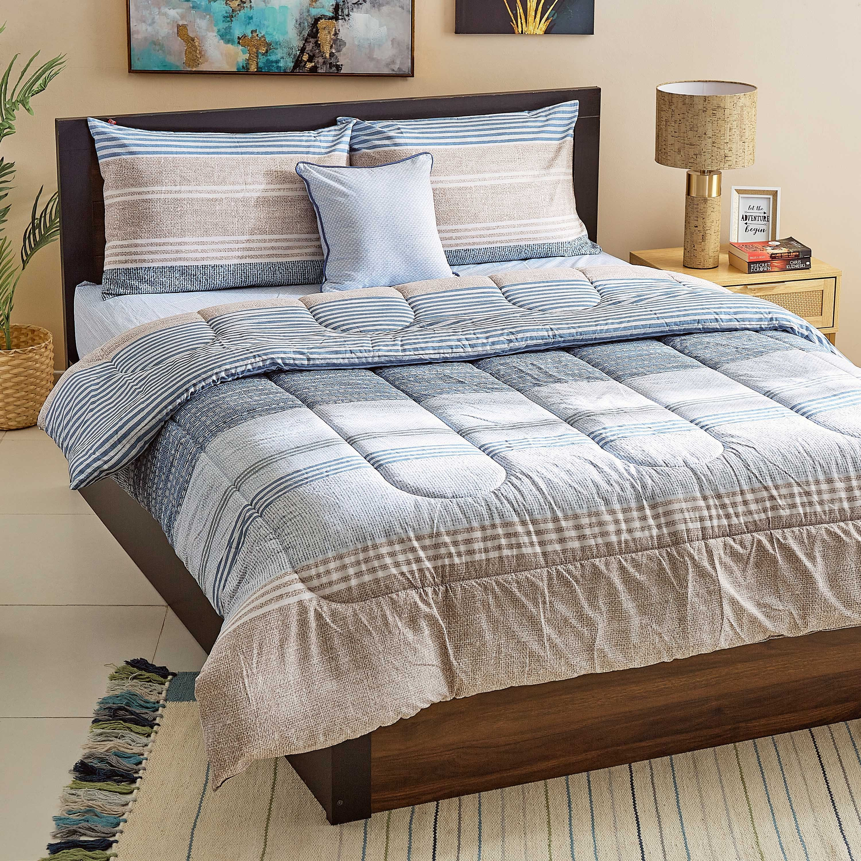 Lin Blue Printed 5-Piece Twin Cotton BIAB Comforter Set - 160x220 cm-hbxhomeware-hbxdecorandfurnishings-image-1