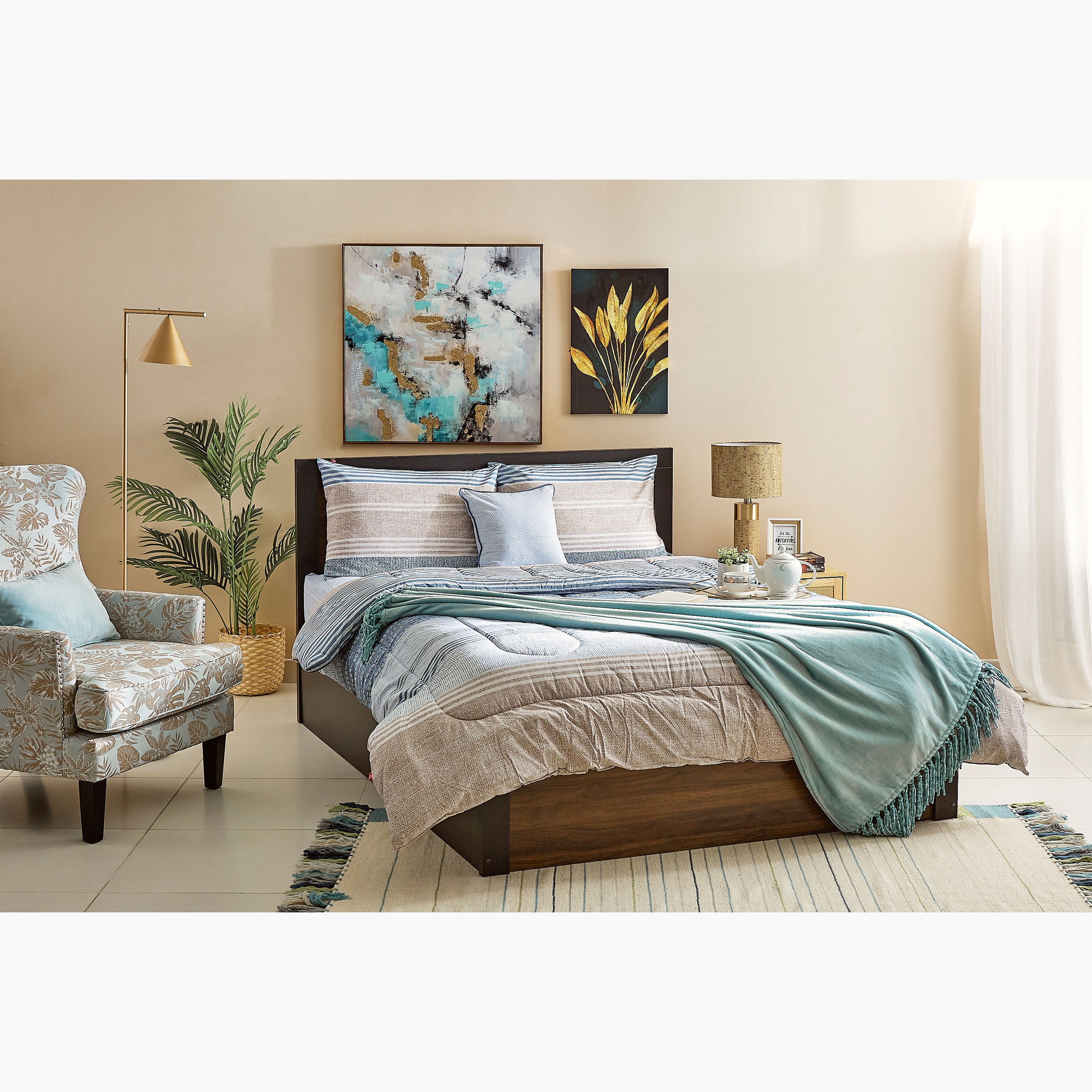 Lin Blue Printed 5-Piece Twin Cotton BIAB Comforter Set - 160x220 cm-hbxhomeware-hbxdecorandfurnishings-image-10