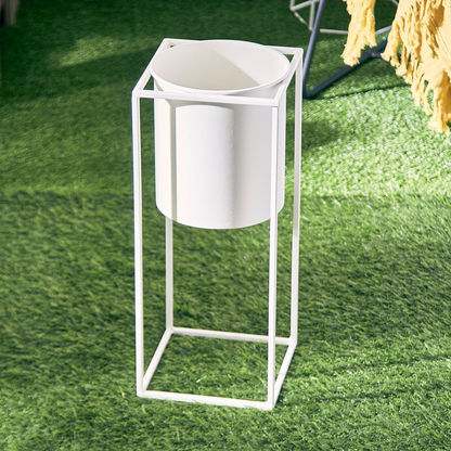 Liam Metal Planter Stand with Electroplated Metal Pot - 20x20x47 cms