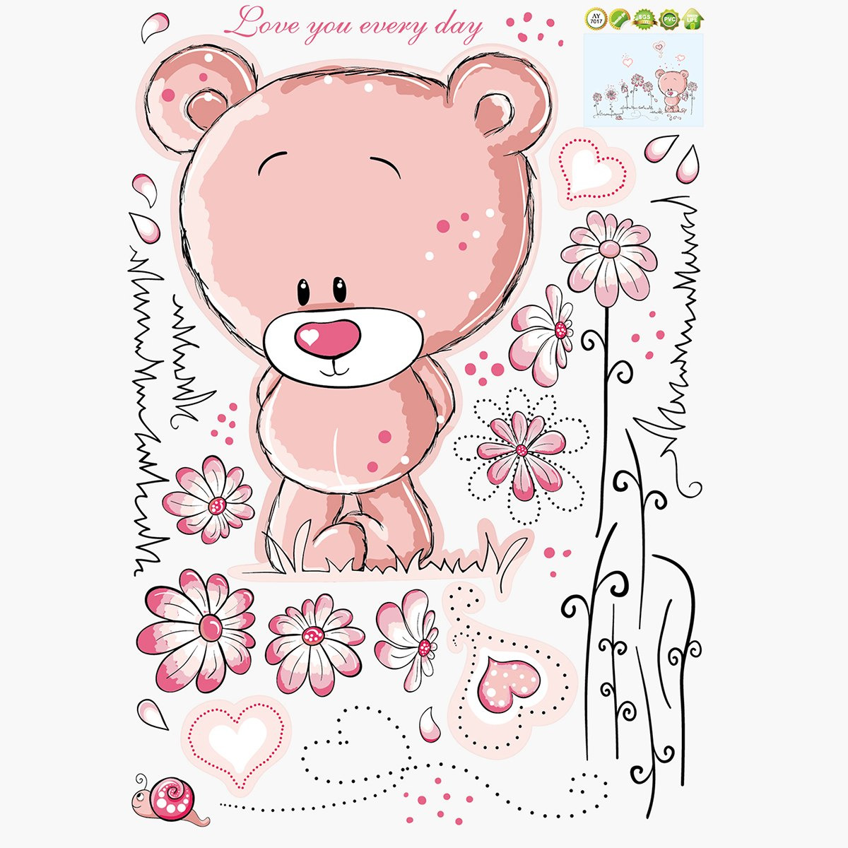 Rarity Pink Bear Reusable Stickers - 50x70 cm-hbxhomeware-hbxkidsandyouth-image-2