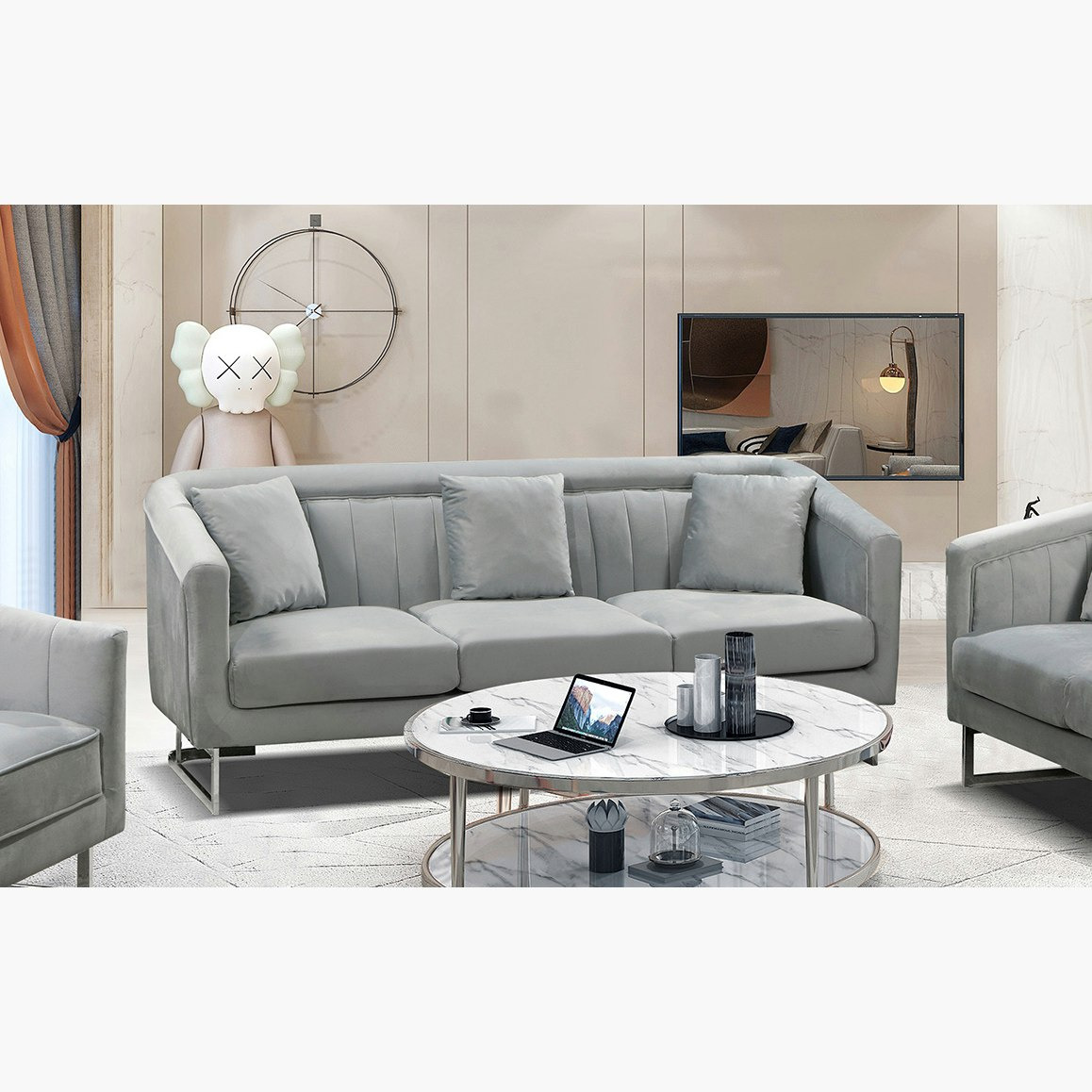 كنبة مخمليّة 3 مقاعد و3 وسائد من أديلين-hbxlivingroom-sofasandarmchairs-sofas-image-1