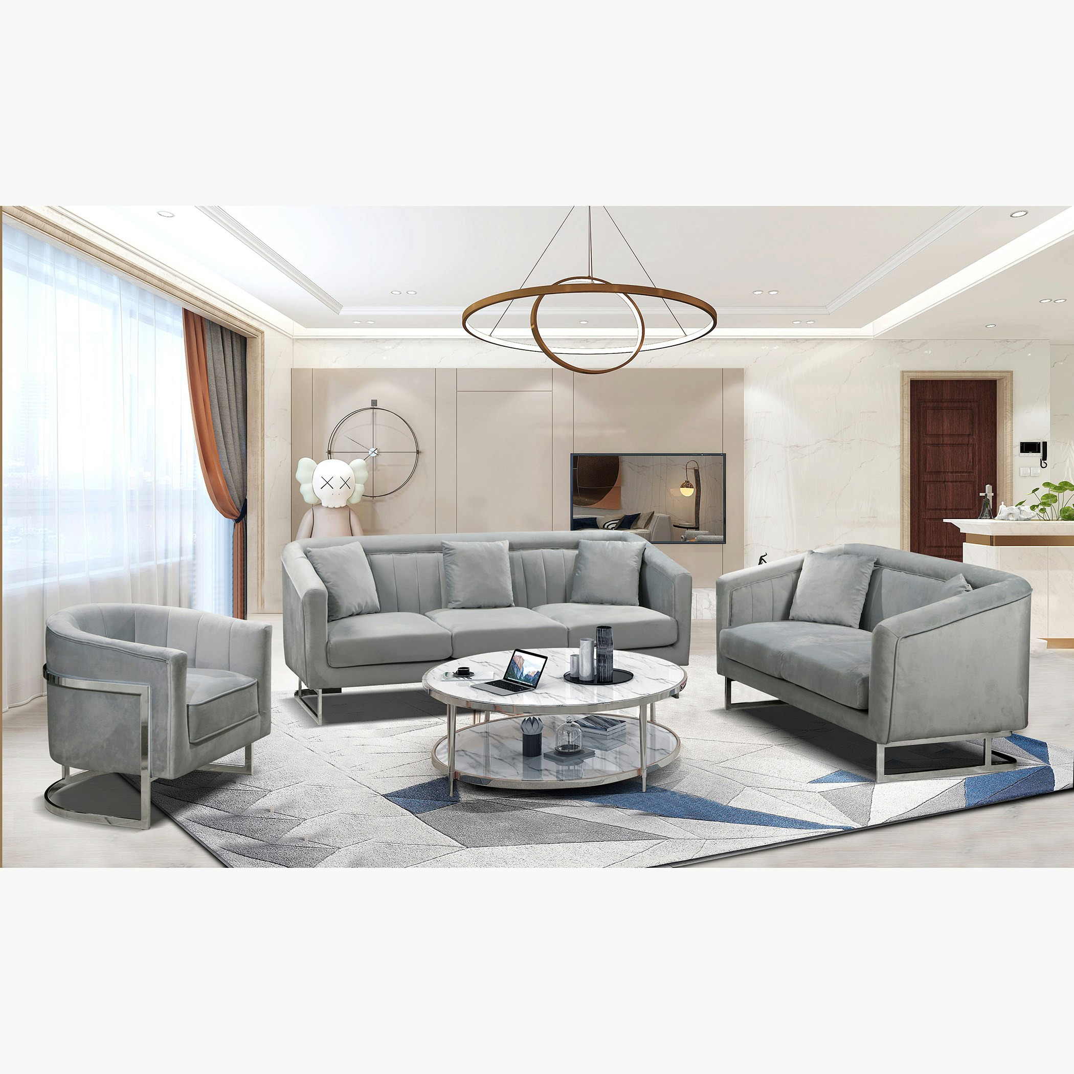 كنبة مخمليّة 3 مقاعد و3 وسائد من أديلين-hbxlivingroom-sofasandarmchairs-sofas-image-6