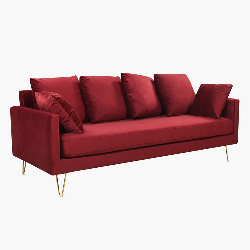 Nilton 3-Seater Velvet Sofa with 2 Cushions-Sofas-image-2